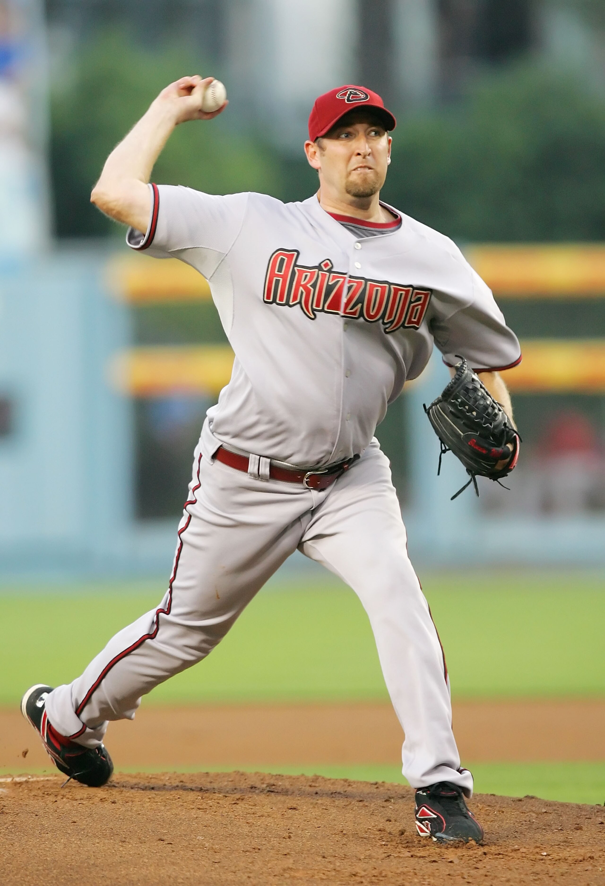 LOS ANGELES - JULY 31:  Brandon Webb #17 of the Arizona Diamondbacks pitches against the Los Angeles Dodgers at Dodger Stadium on July 31, 2008 in Los Angeles, California.  (Photo by Lisa Blumenfeld/Getty Images)