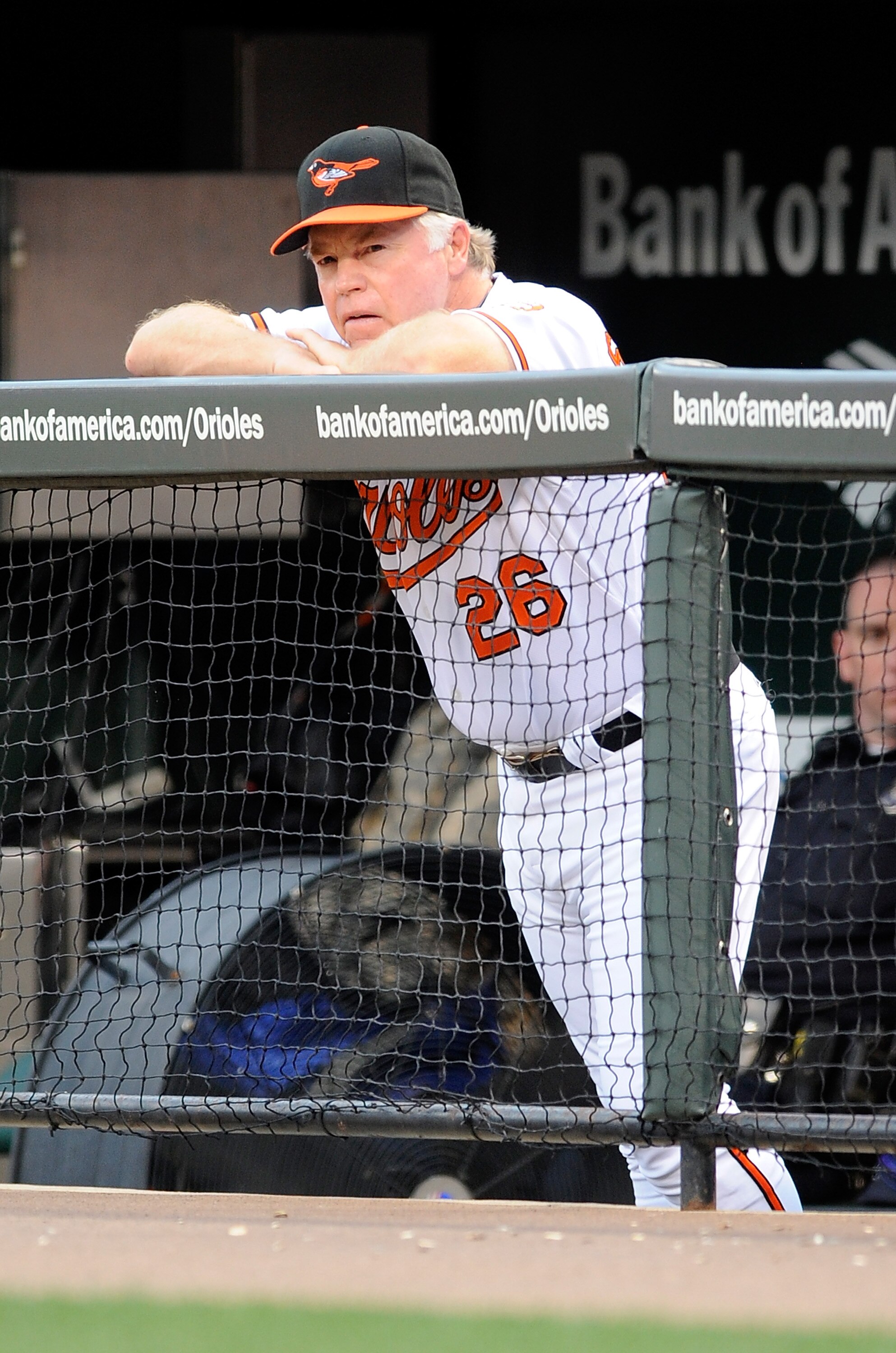 BALTIMORE - AUGUST 03:  Manager Buck Showalter of the Baltimore Orioles watches the game against the Los Angeles Angels of Anaheim at Camden Yards on August 3, 2010 in Baltimore, Maryland.  (Photo by Greg Fiume/Getty Images)