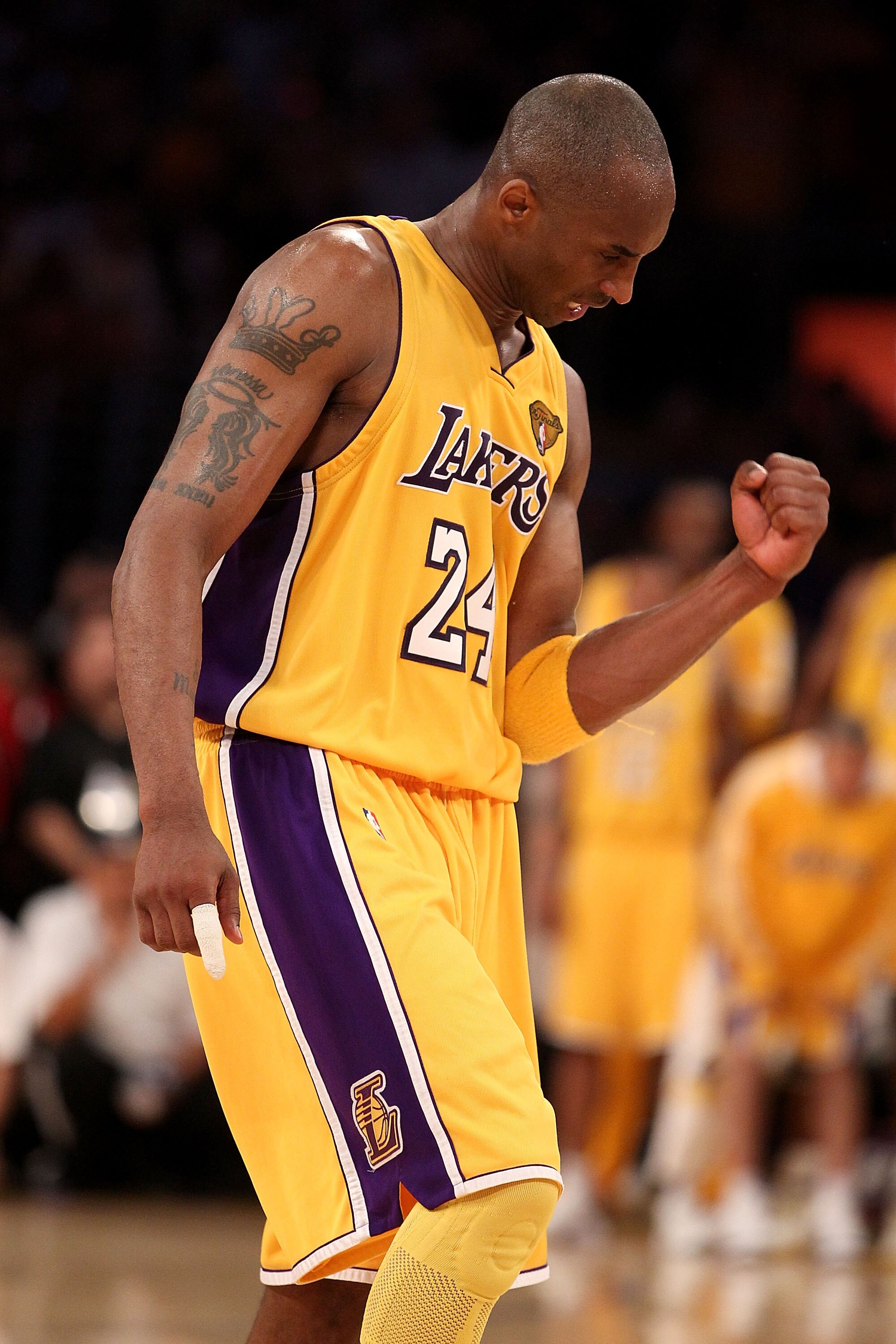 LOS ANGELES, CA - JUNE 17:  Kobe Bryant #24 of the Los Angeles Lakers celebrates in the final moments of the Lakers victory over the Boston Celtics in Game Seven of the 2010 NBA Finals at Staples Center on June 17, 2010 in Los Angeles, California.  NOTE T