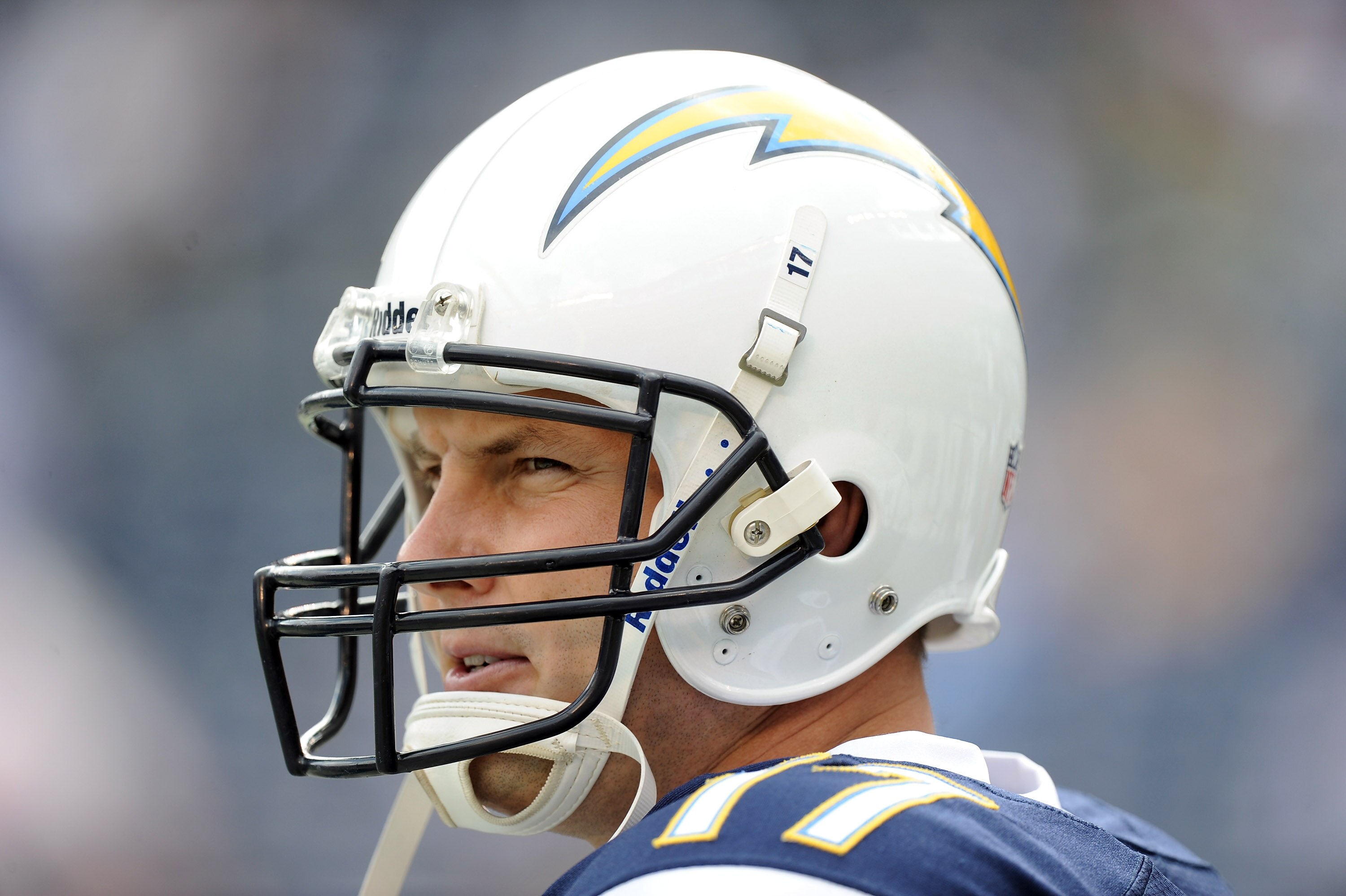 SAN DIEGO - OCTOBER 24:  Portrait of Philip Rivers #17 of the San Diego Chargers during warm up against the New England Patriots at Qualcomm Stadium on October 24, 2010 in San Diego, California.  (Photo by Harry How/Getty Images)