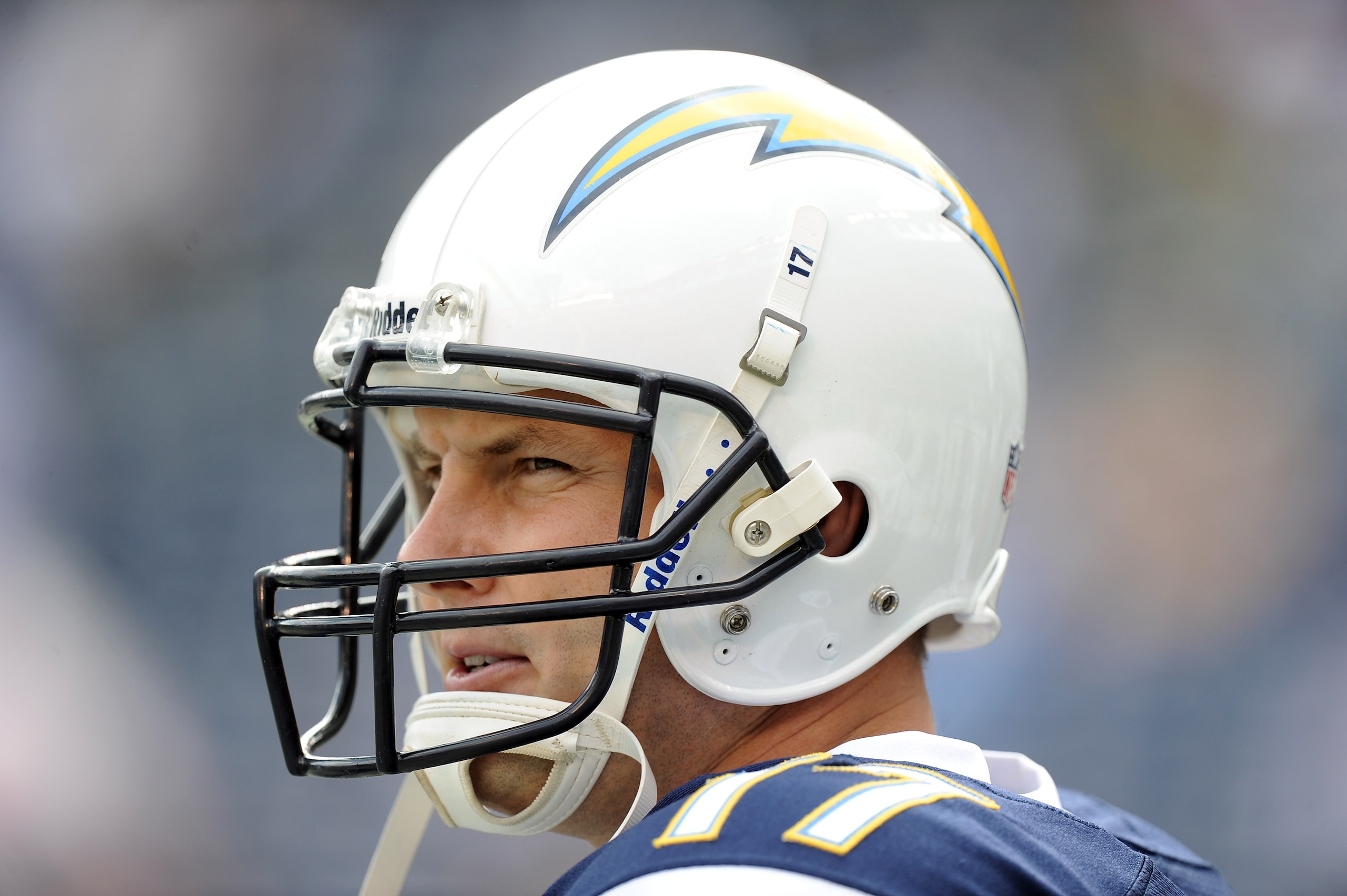 SAN DIEGO - OCTOBER 24:  Portrait of Philip Rivers #17 of the San Diego Chargers during warm up against the New England Patriots at Qualcomm Stadium on October 24, 2010 in San Diego, California.  (Photo by Harry How/Getty Images)
