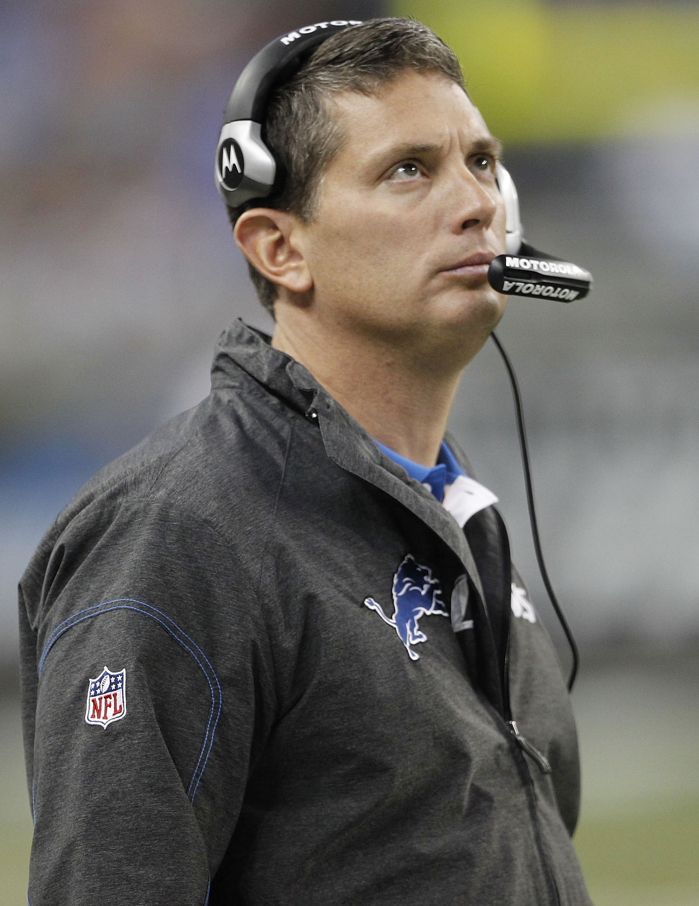 DETROIT - OCTOBER 31: Detroit Lions head coach Jim Schwartz watches the action during the game against the Washington Redskins at Ford Field on October 31, 2010 in Detroit, Michigan. The Lions defeated the Redskins 37-25.  (Photo by Leon Halip/Getty Image