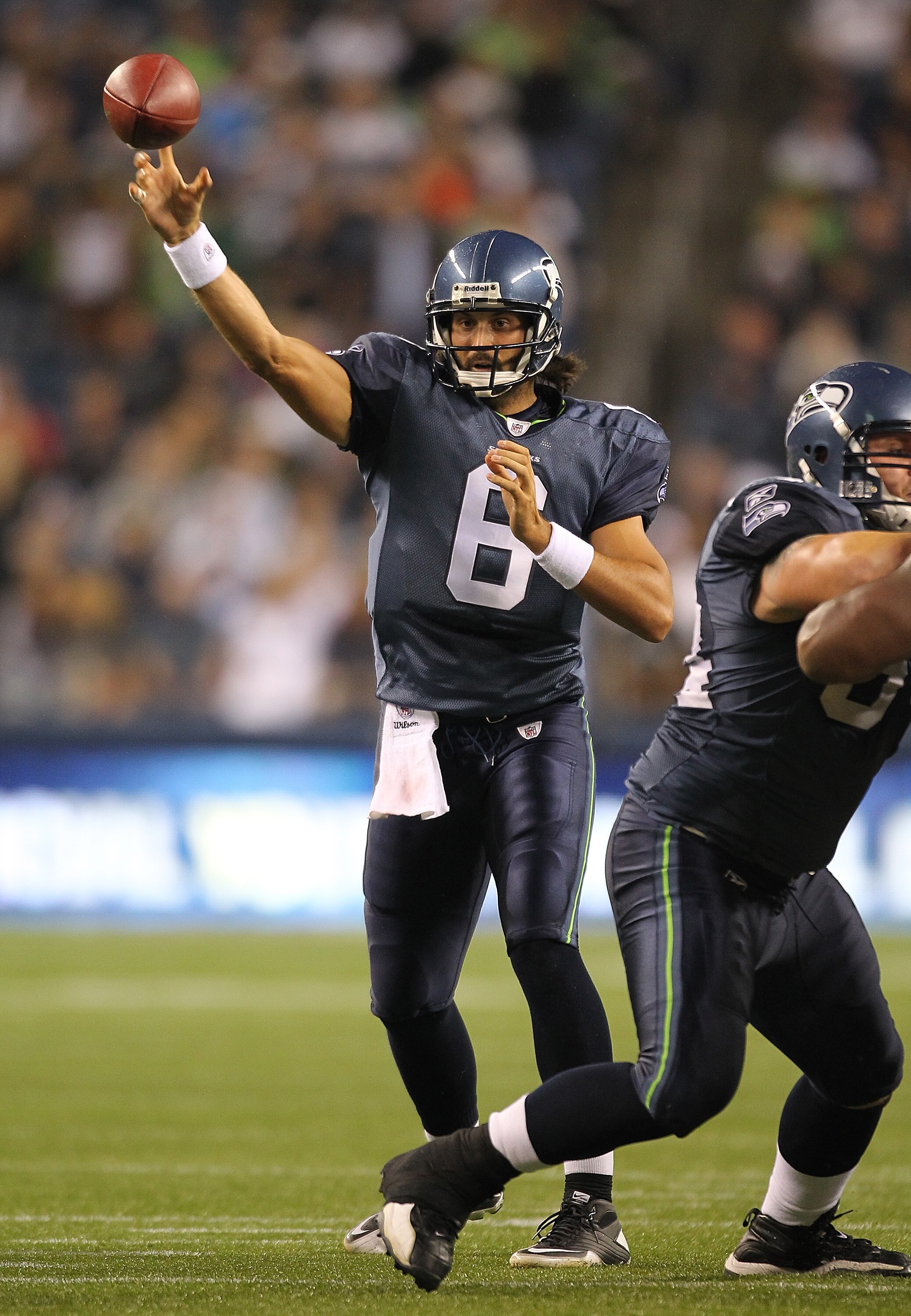 SEATTLE - AUGUST 21: Quarterback Charlie Whitehurst #6 of the Seattle Seahawks passes during the preseason game against the Green Bay Packers at Qwest Field on August 21, 2010 in Seattle, Washington. (Photo by Otto Greule Jr/Getty Images) SEATTLE - AUGUST 21: Quarterback Charlie Whitehurst #6 of the Seattle Seahawks passes during the preseason game against the Green Bay Packers at Qwest Field on August 21, 2010 in Seattle, Washington. (Photo by Otto Greule Jr/Getty Images)