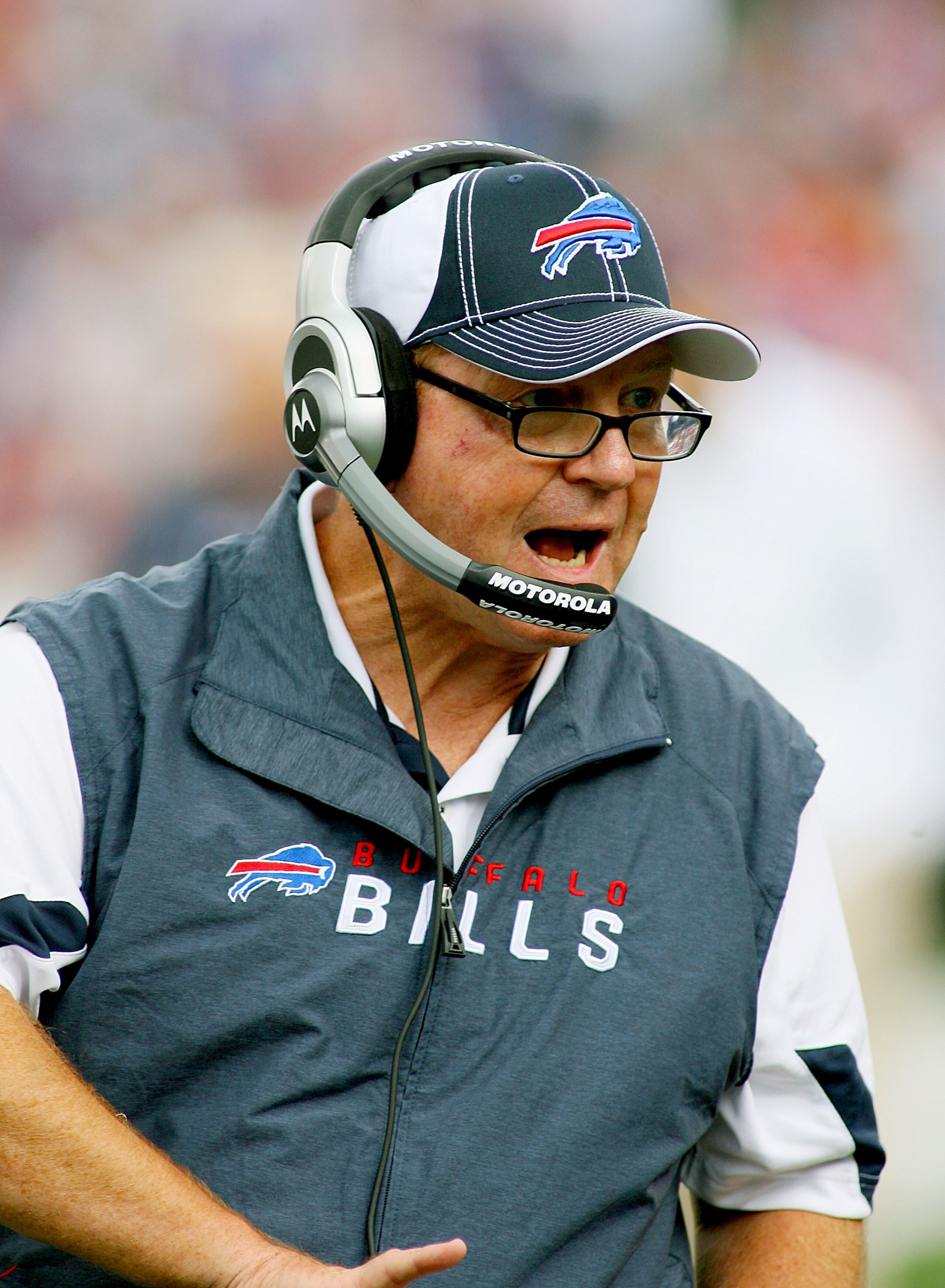 ORCHARD PARK, NY - SEPTEMBER 12: Chan Gailey, coaches his first regular season game as Bills head coach against the Miami Dolphins during the NFL season opener at Ralph Wilson Stadium on September 12, 2010 in Orchard Park, New York. Miami won 15-10. (Phot