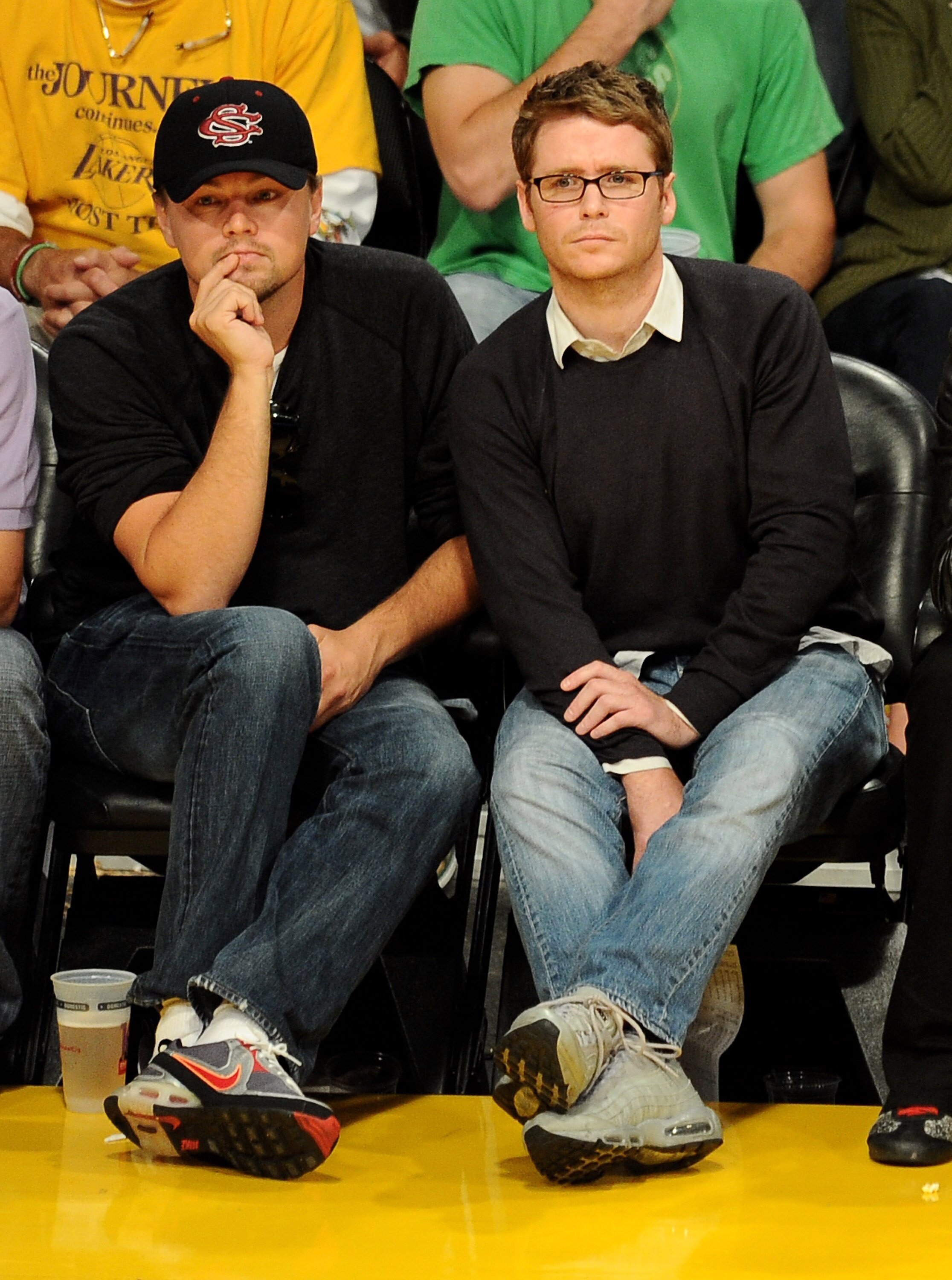 LOS ANGELES, CA - JUNE 06:  Actor Leonardo DiCaprio (L) and actor Kevin Connolly attend Game 2 of the NBA Finals between the Los Angeles Lakers and Boston Celtics at the Staples Center on June 6, 2010 in Los Angeles, California.  (Photo by Michael Buckner