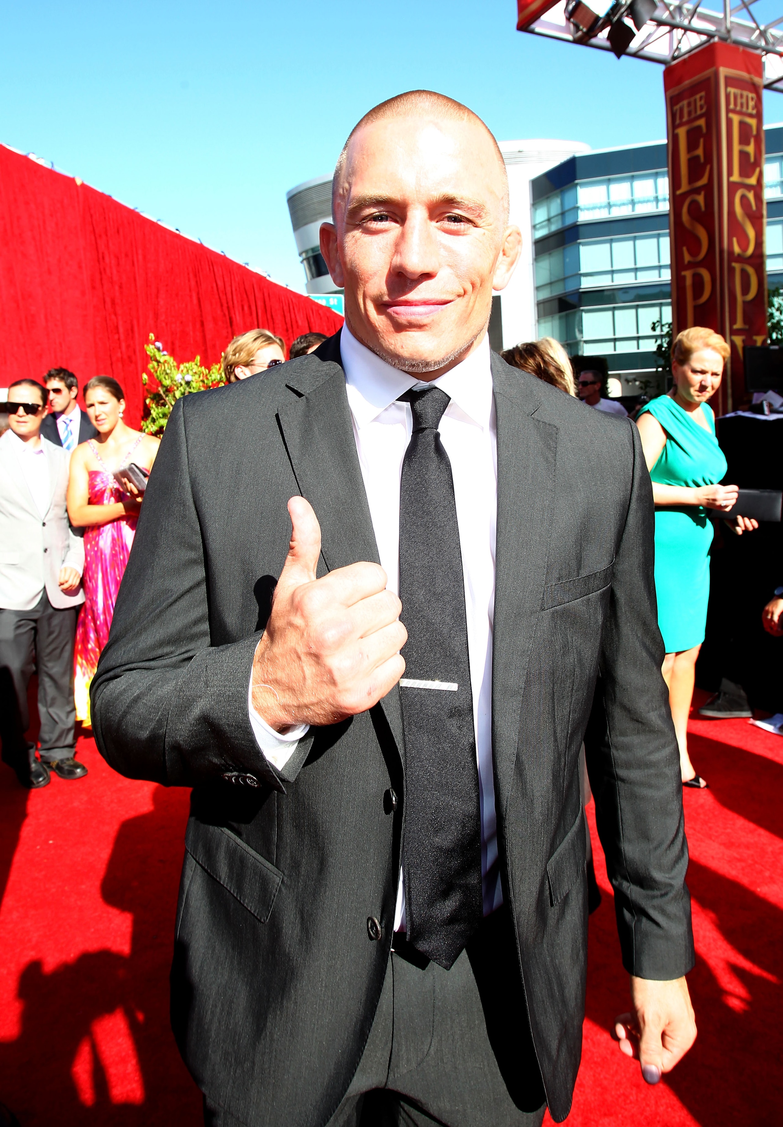 LOS ANGELES, CA - JULY 14: MMA Fighter Georges St-Pierre arrives at the 2010 ESPY Awards at Nokia Theatre L.A. Live on July 14, 2010 in Los Angeles, California. (Photo by Alexandra Wyman/Getty Images for ESPY) LOS ANGELES, CA - JULY 14: MMA Fighter Georges St-Pierre arrives at the 2010 ESPY Awards at Nokia Theatre L.A. Live on July 14, 2010 in Los Angeles, California. (Photo by Alexandra Wyman/Getty Images for ESPY)