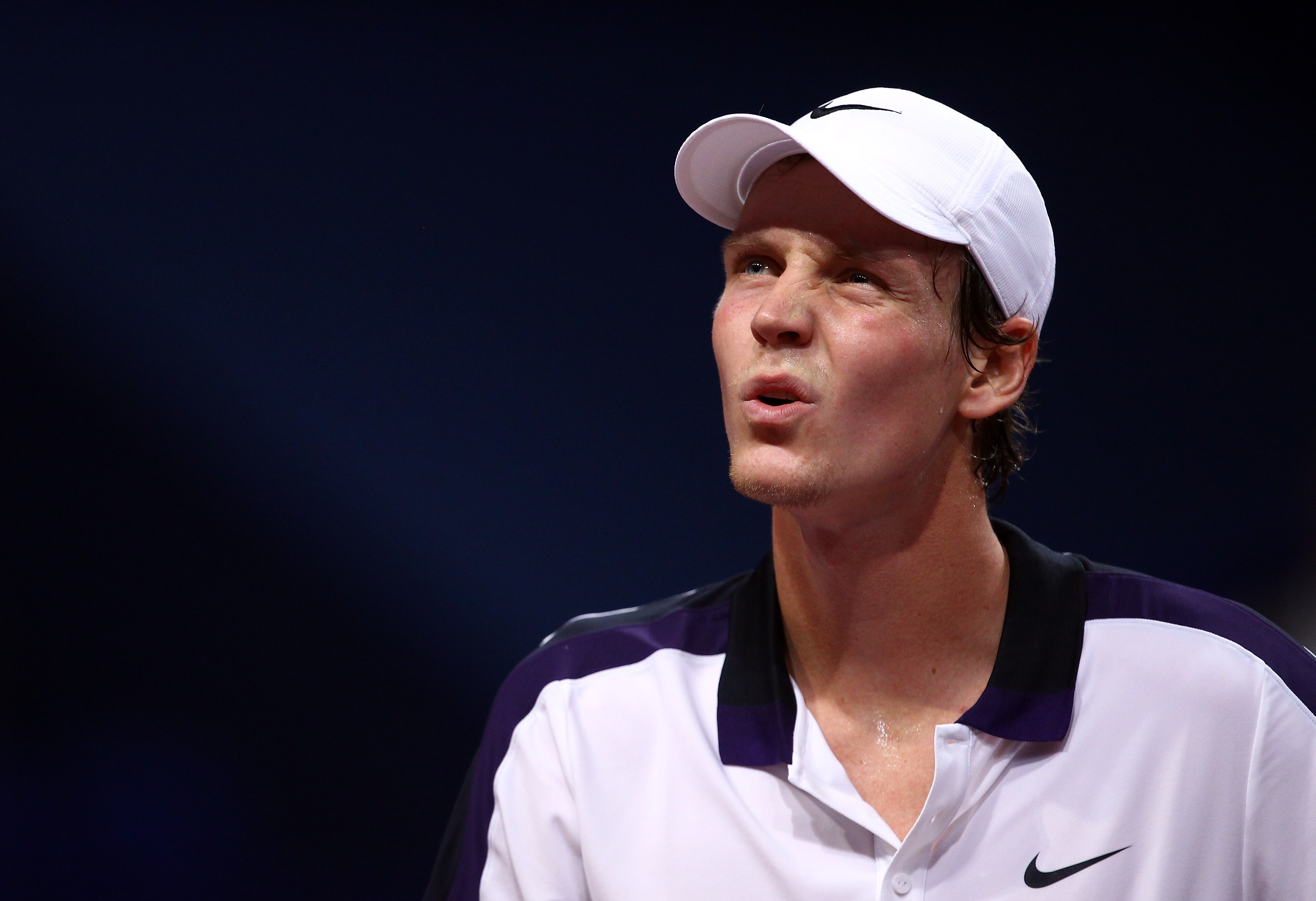 BASEL, SWITZERLAND - NOVEMBER 03:  Tomas Berdych of Czech Republic looks on in his match against Tobias Kamke of Germany during Day Three of the Davidoff Swiss Indoors Tennis at St Jakobshalle on November 3, 2010 in Basel, Switzerland.  (Photo by Julian F