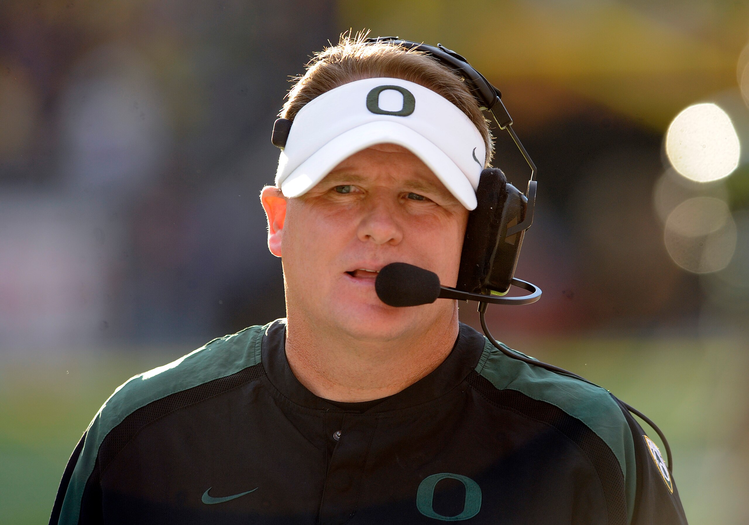 EUGENE, OR - OCTOBER 2: Head coach Chip Kelly of the Oregon Ducks paces the sidelines in the first quarter of the game against the Stanford Cardinal at Autzen Stadium on October 2, 2010 in Eugene, Oregon. Oregon won the game 52-31. (Photo by Steve Dykes/G