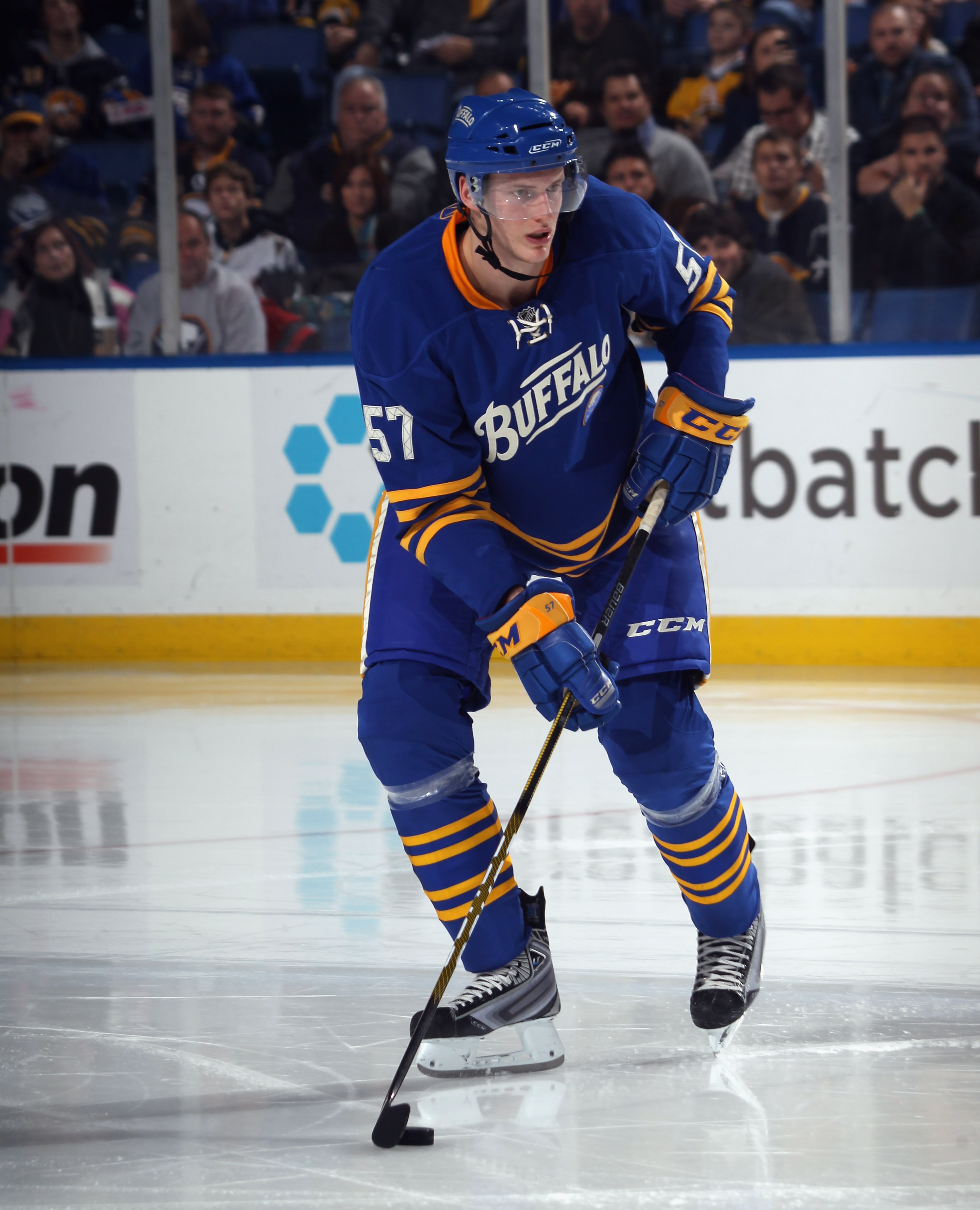 BUFFALO, NY - NOVEMBER 03:  Tyler Myers #57 of the Buffalo Sabres skates against the Boston Bruins at the HSBC Arena on November 3, 2010 in Buffalo, New York. The Bruins defeated the Sabres 5-2.  (Photo by Bruce Bennett/Getty Images)