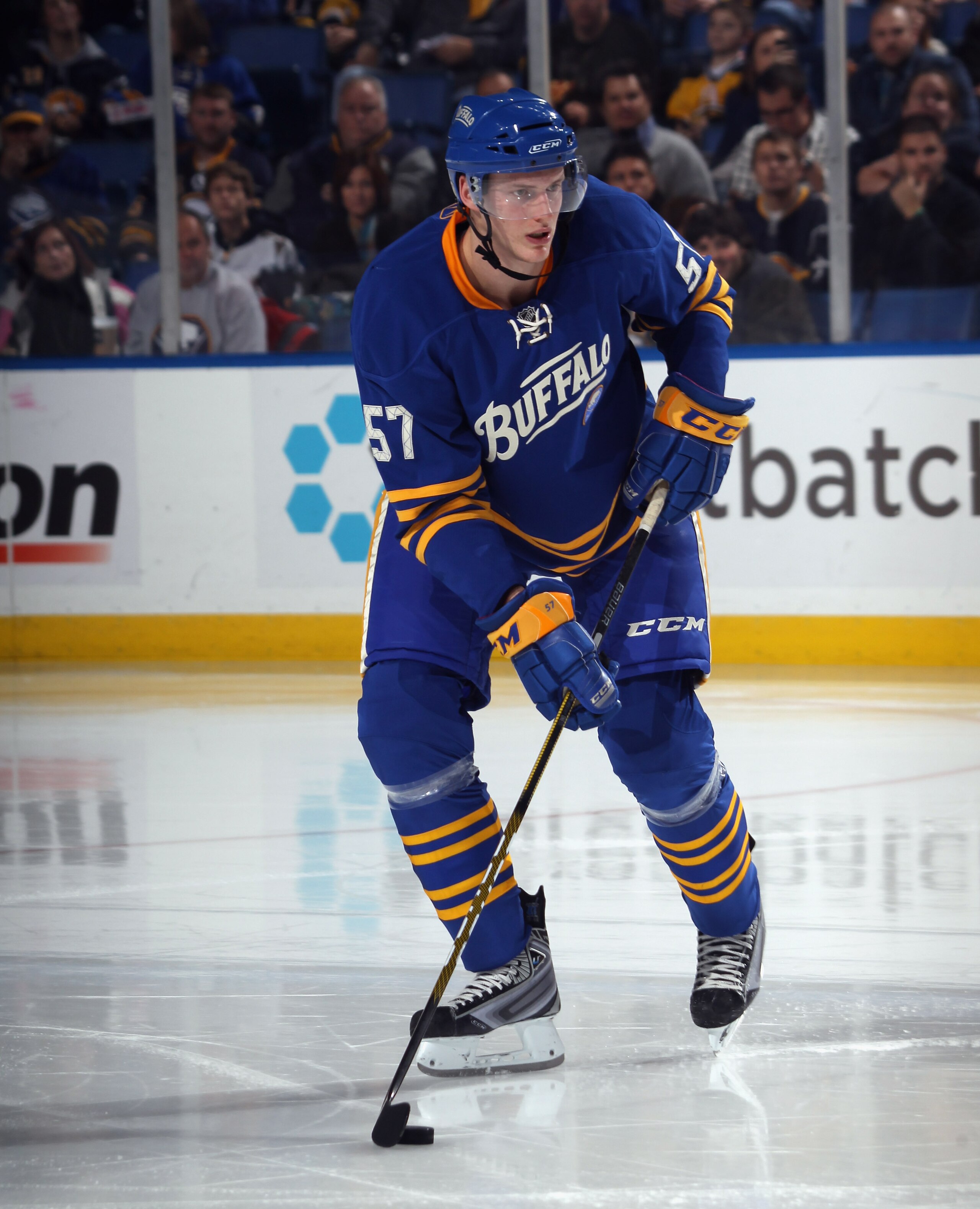 BUFFALO, NY - NOVEMBER 03:  Tyler Myers #57 of the Buffalo Sabres skates against the Boston Bruins at the HSBC Arena on November 3, 2010 in Buffalo, New York. The Bruins defeated the Sabres 5-2.  (Photo by Bruce Bennett/Getty Images)