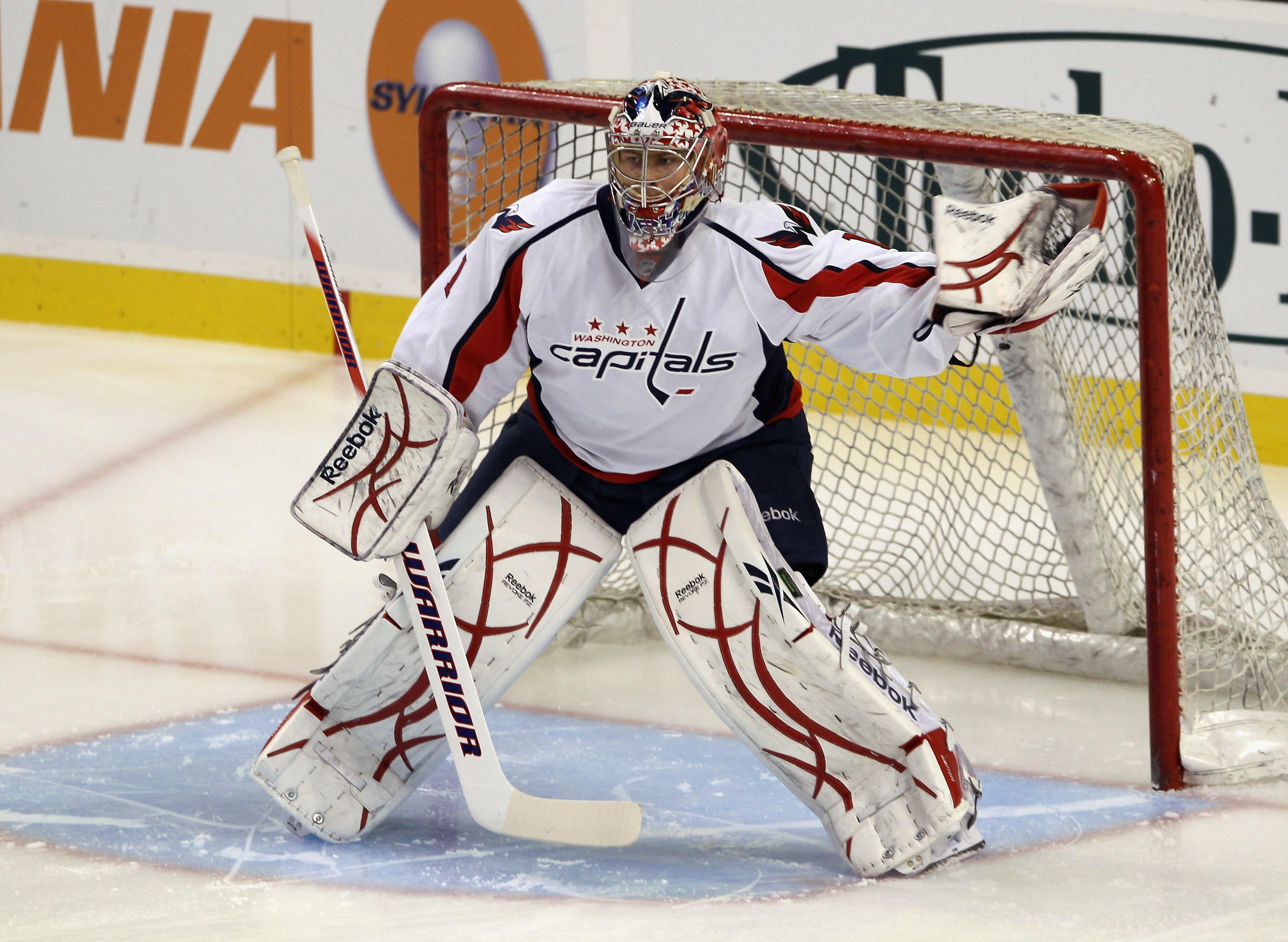 BOSTON - OCTOBER 21:  Semyon Varlamov #1 of the Washington Capitals skates against the Boston Bruins at the TD Garden on October 21, 2010 in Boston, Massachusetts.  (Photo by Bruce Bennett/Getty Images)