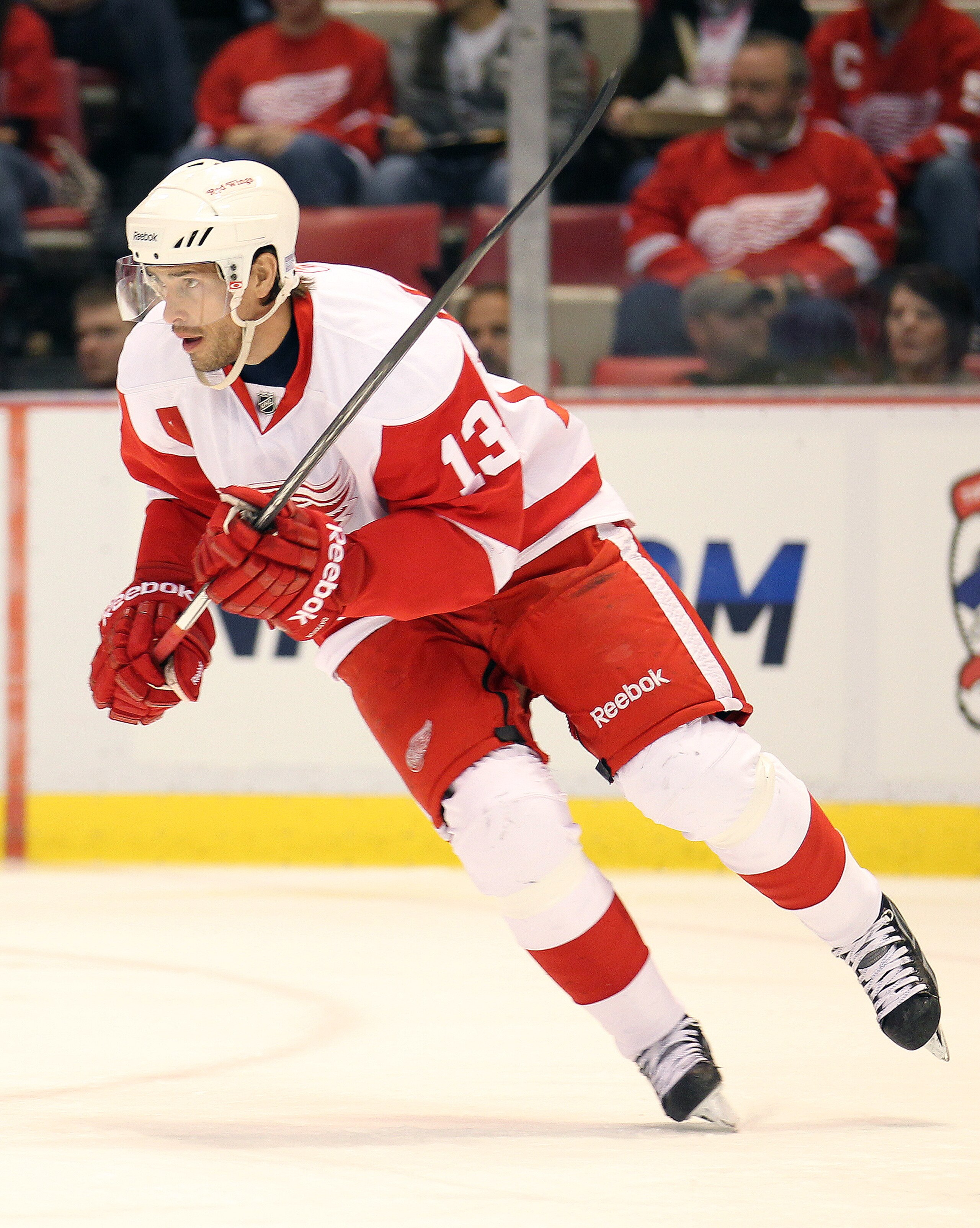 DETROIT - OCTOBER 30:  Pavel Datsyuk #13 of the Detroit Red Wings skates in a game against the Nashville Predators on October 30,2010 at the Joe Louis Arena in Detroit , Michigan. The Wings defeated the Predators 5-2. (Photo by Claus Andersen/Getty Images