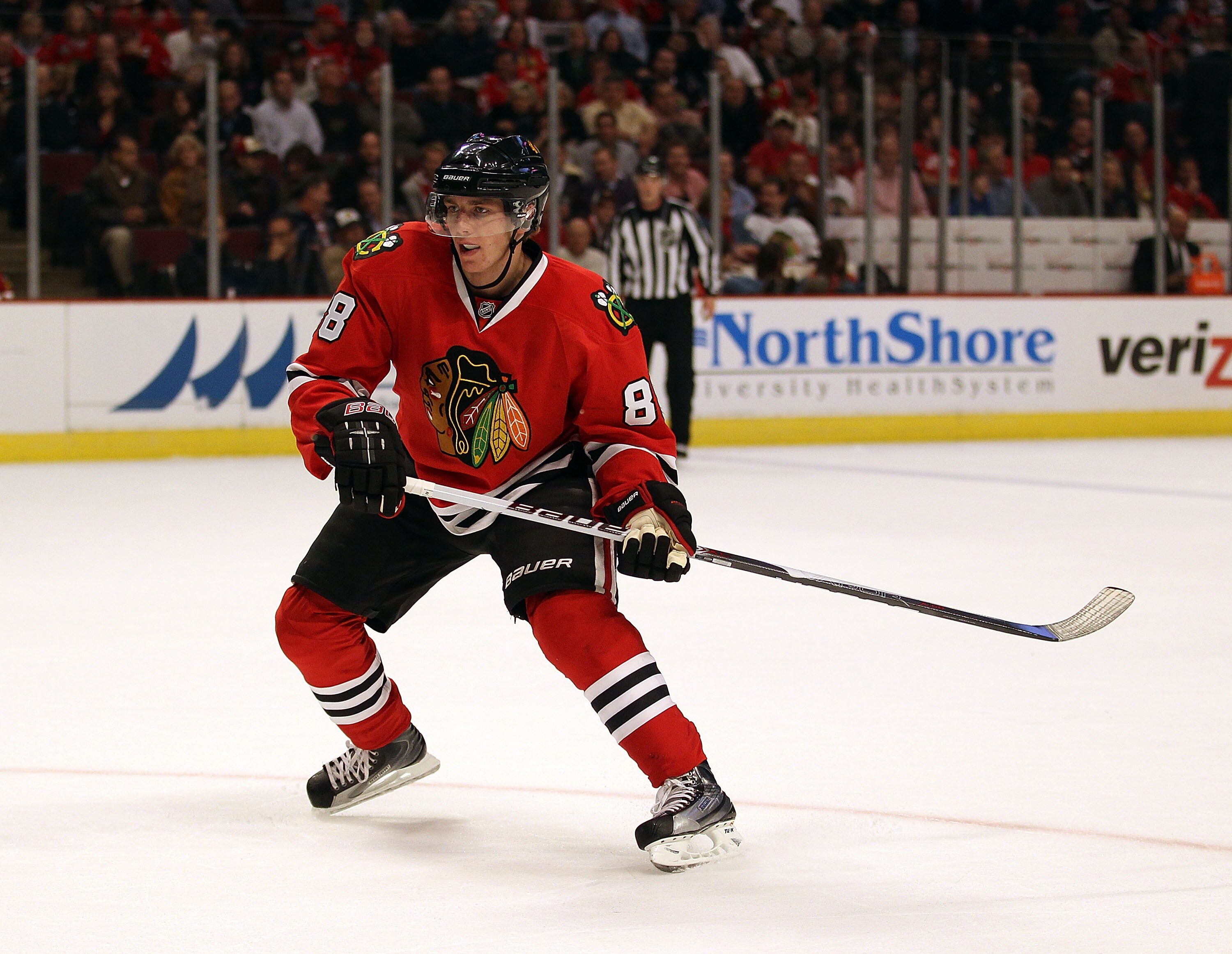 CHICAGO - NOVEMBER 03: Patrick Kane #88 of the Chicago Blackhawks skates against the New Jersey Devils at the United Center on November 3, 2010 in Chicago, Illinois. The Devils defeated the Blackhawks 5-3. (Photo by Jonathan Daniel/Getty Images)