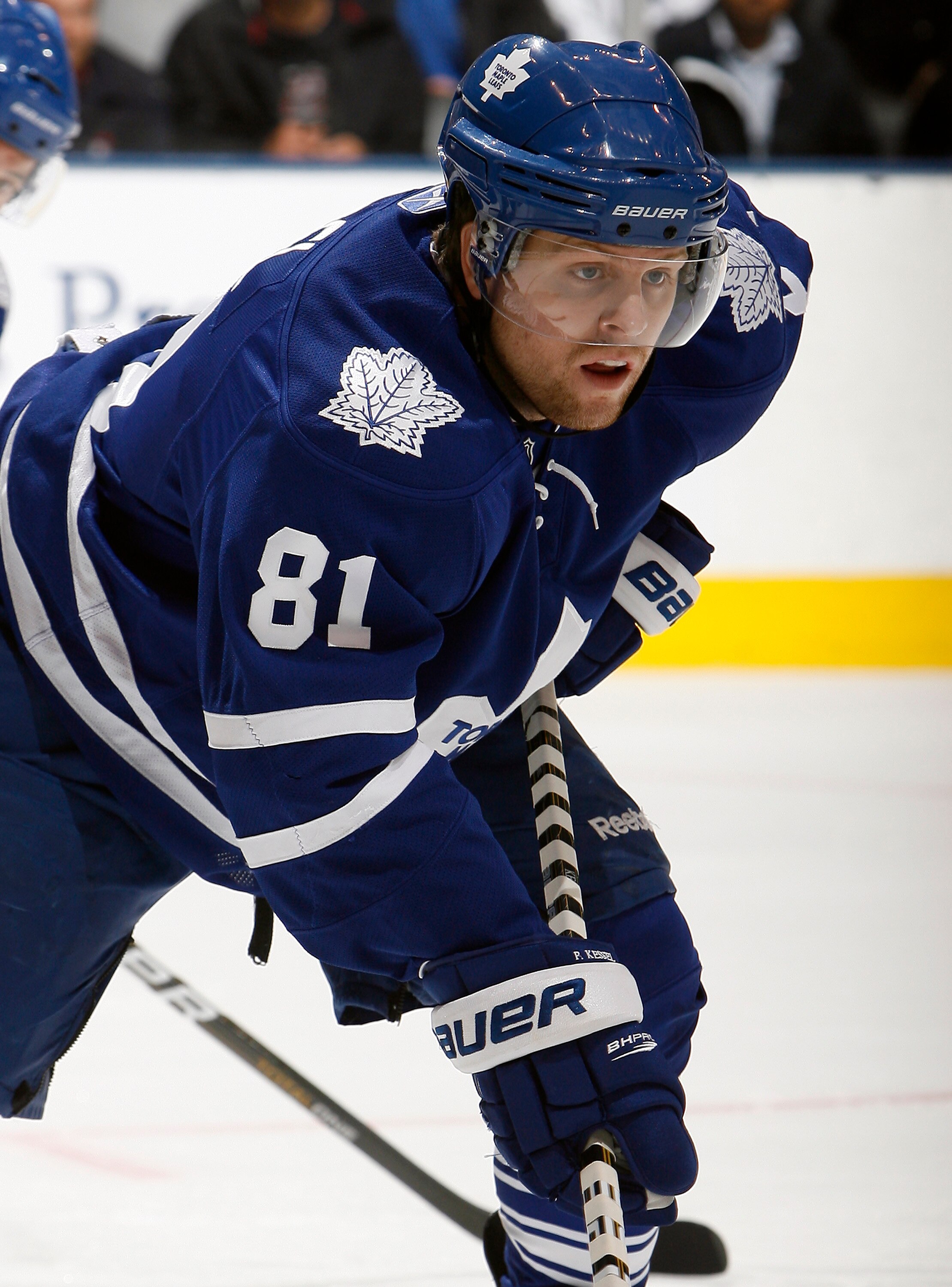 TORONTO - OCTOBER 26: Phil Kessel #81 of the Toronto Maple Leafs prepares for faceoff against the Florida Panthers during game action at the Air Canada Centre October 26, 2010 in Toronto, Ontario, Canada. The Leafs won 3-1. (Photo by Abelimages/Getty Imag