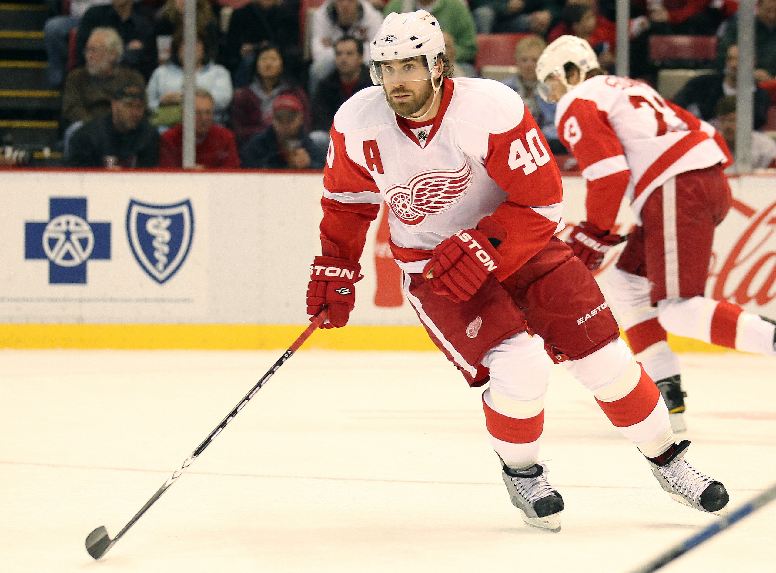 DETROIT,MI - OCTOBER 30:  Henrik Zetterberg #40 of the Detroit Red Wings skates in a game against the Nashville Predators on October 30,2010 at the Joe Louis Arena in Detroit , Michigan. The Wings defeated the Predators 5-2. (Photo by Claus Andersen/Getty