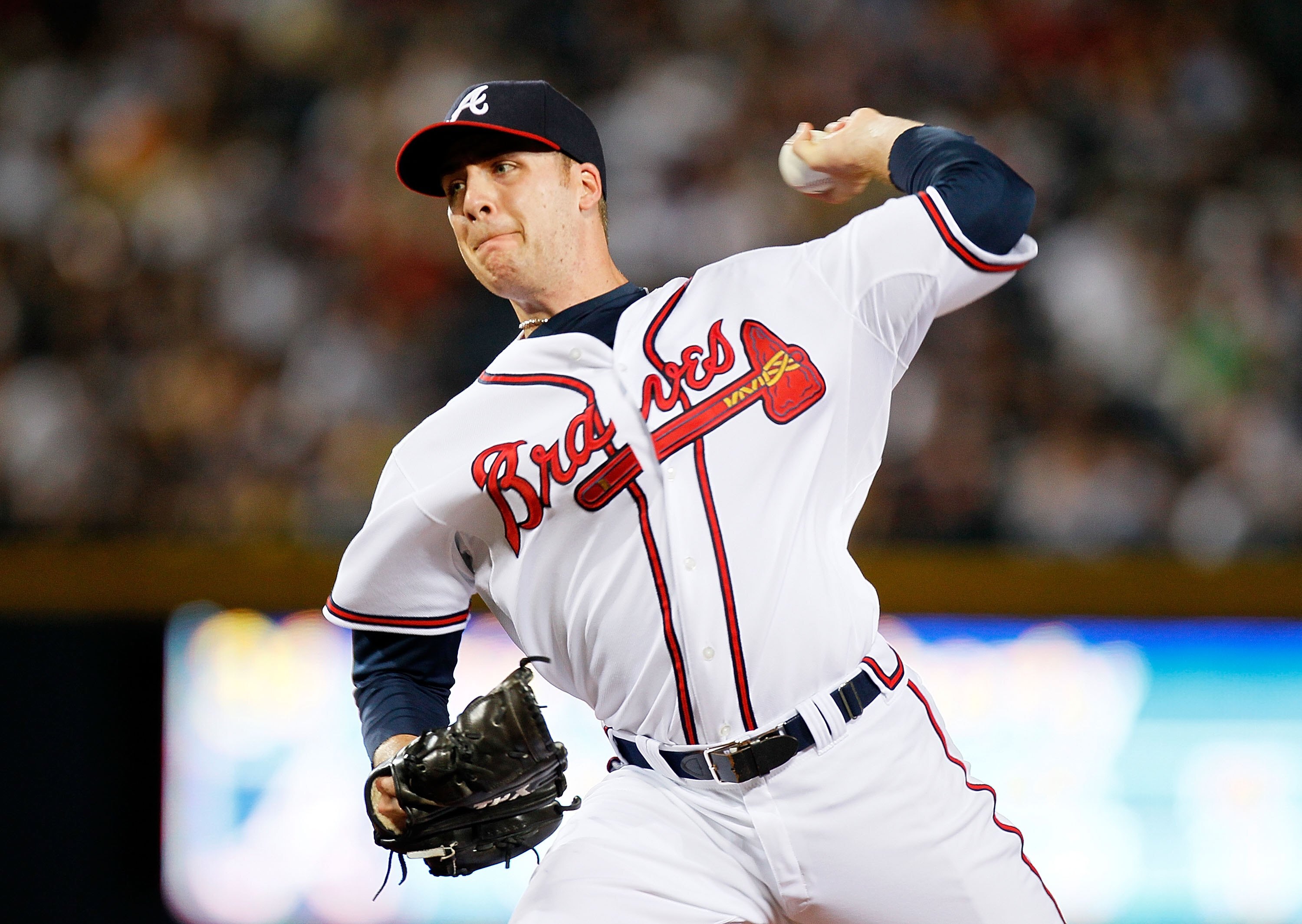 ATLANTA - JUNE 25:  Pitcher Eric O'Flaherty #34 of the Atlanta Braves against the Detroit Tigers at Turner Field on June 25, 2010 in Atlanta, Georgia.  (Photo by Kevin C. Cox/Getty Images)