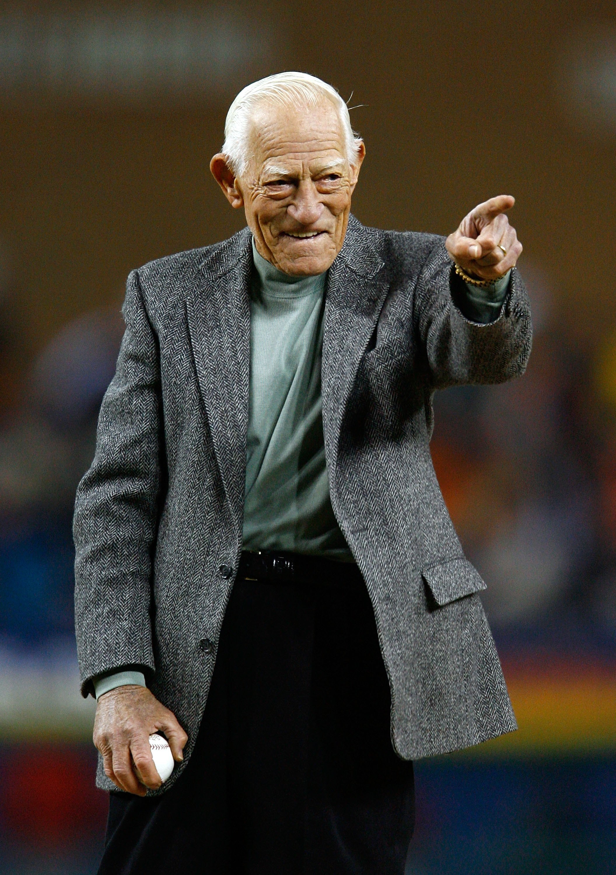 DETROIT - OCTOBER 22:  Former manager of the Detroit Tigers Sparky Anderson gestures prior to throwing out the cerimonial first pitch prior to Game Two of 2006 World Series between the Detroit Tigers and the St. Louis Cardinals October 22, 2006 at Comeric
