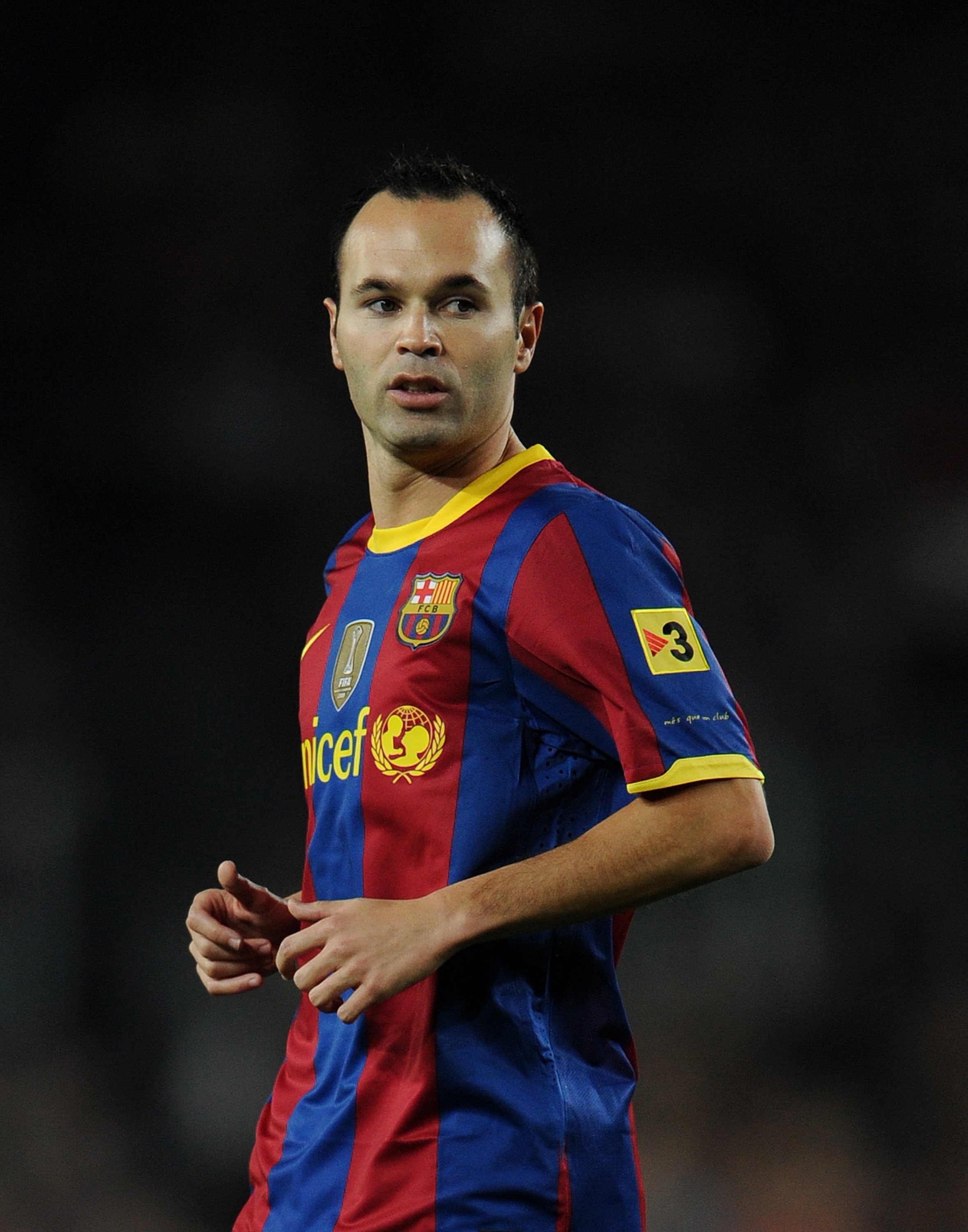 BARCELONA, SPAIN - OCTOBER 16:  Andres Iniesta of Barcelona looks on during the La Liga match between Barcelona and Valencia at the Camp Nou stadium on October 16, 2010 in Barcelona, Spain. Barcelona won the match 2-1. (Photo by Jasper Juinen/Getty Images