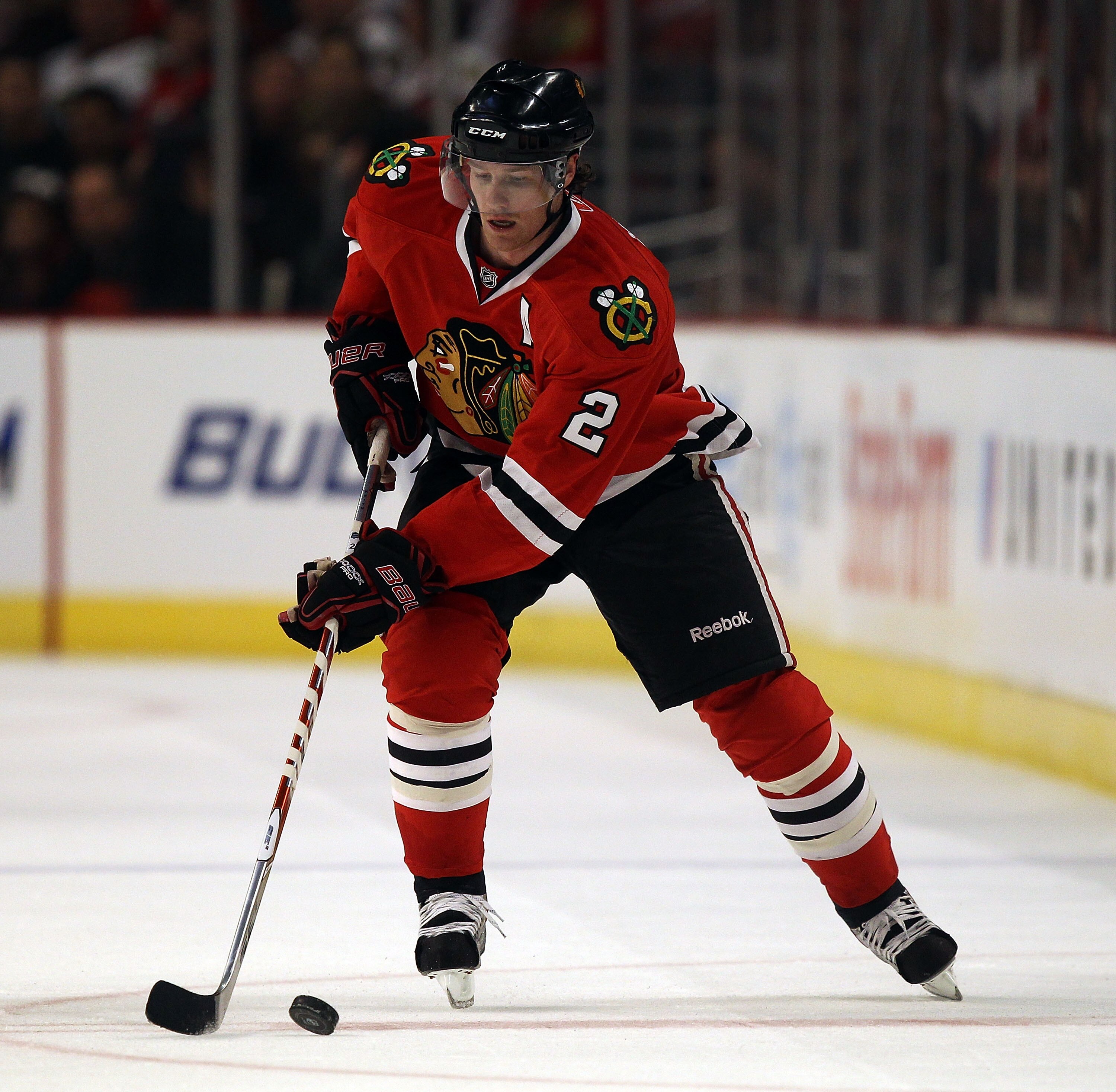 CHICAGO - NOVEMBER 03: Duncan Keith #2 of the Chicago Blackhawks skates up the ice against the New Jersey Devils at the United Center on November 3, 2010 in Chicago, Illinois. The Devils defeated the Blackhawks 5-3. (Photo by Jonathan Daniel/Getty Images)