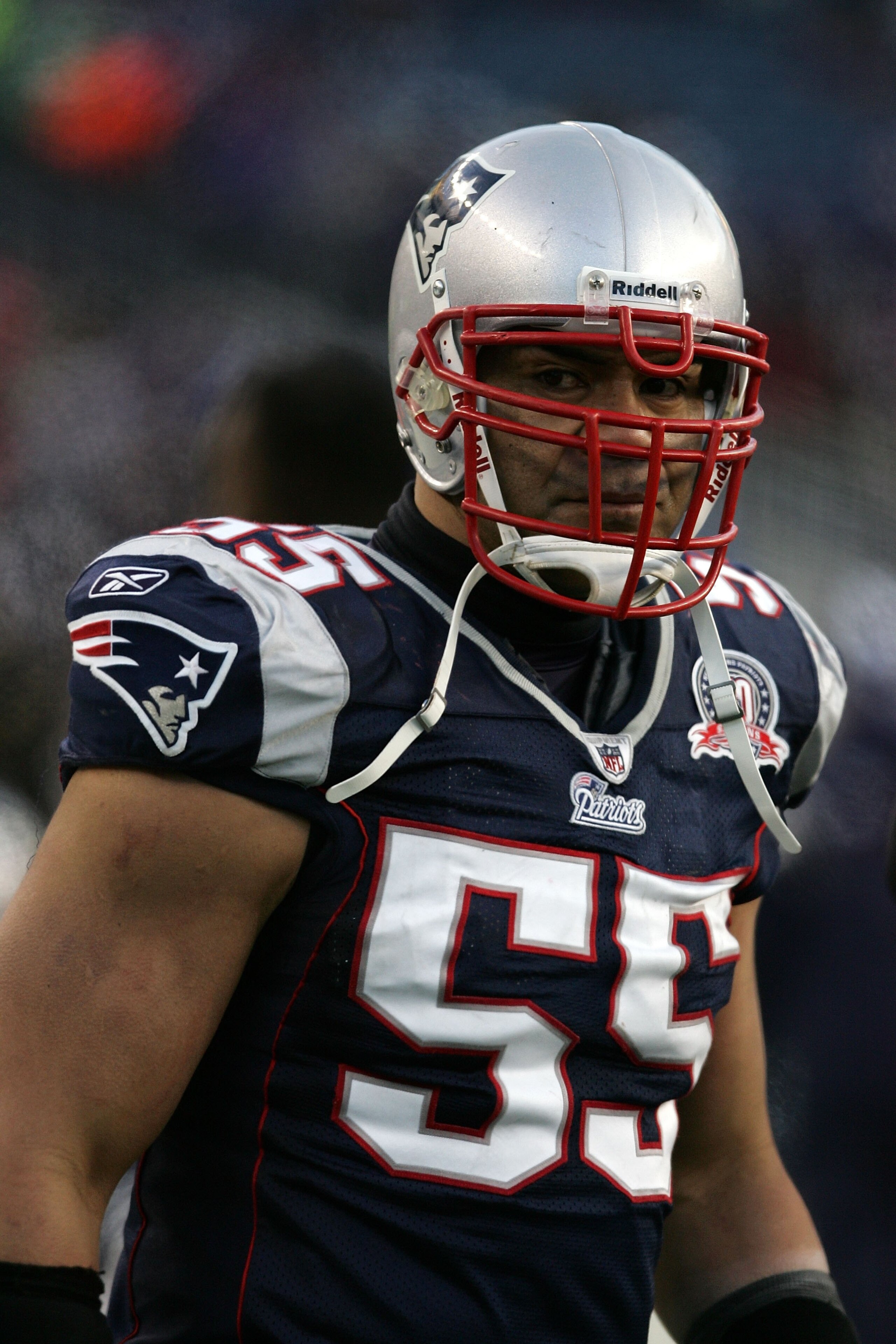 FOXBORO, MA - JANUARY 10: Junior Seau #55 of the New England Patriots looks on against the Baltimore Ravens during the 2010 AFC wild-card playoff game at Gillette Stadium on January 10, 2010 in Foxboro, Massachusetts. The Ravens won 33-14. (Photo by Elsa FOXBORO, MA - JANUARY 10: Junior Seau #55 of the New England Patriots looks on against the Baltimore Ravens during the 2010 AFC wild-card playoff game at Gillette Stadium on January 10, 2010 in Foxboro, Massachusetts. The Ravens won 33-14. (Photo by Elsa