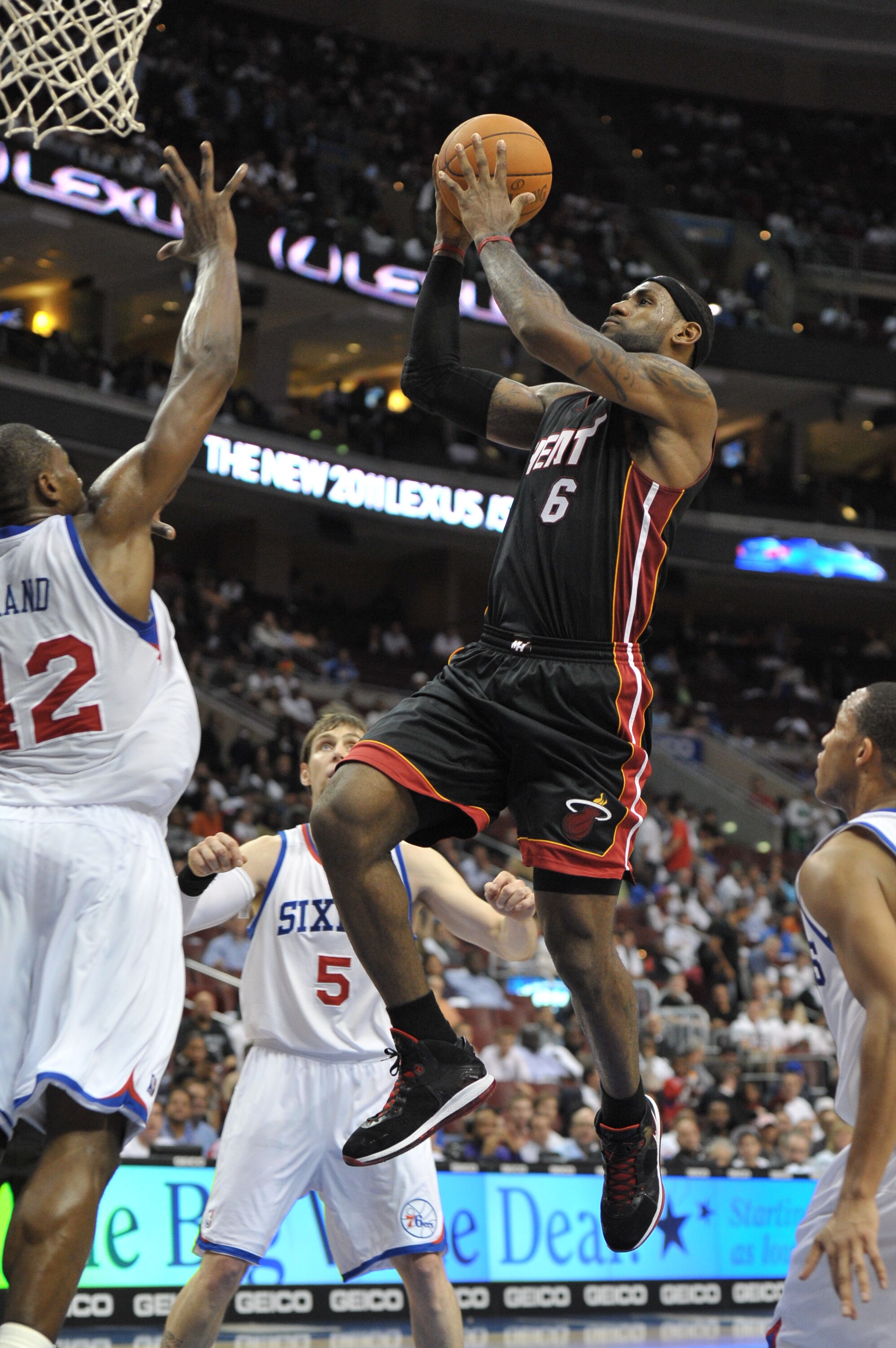 PHILADELPHIA - OCTOBER 27:  LeBron James #6 of the Miami Heat in action during the game against the Philadelphia 76ers at the Wells Fargo Center on October 27, 2010 in Philadelphia, Pennsylvania. NOTE TO USER: User expressly acknowledges and agrees that,