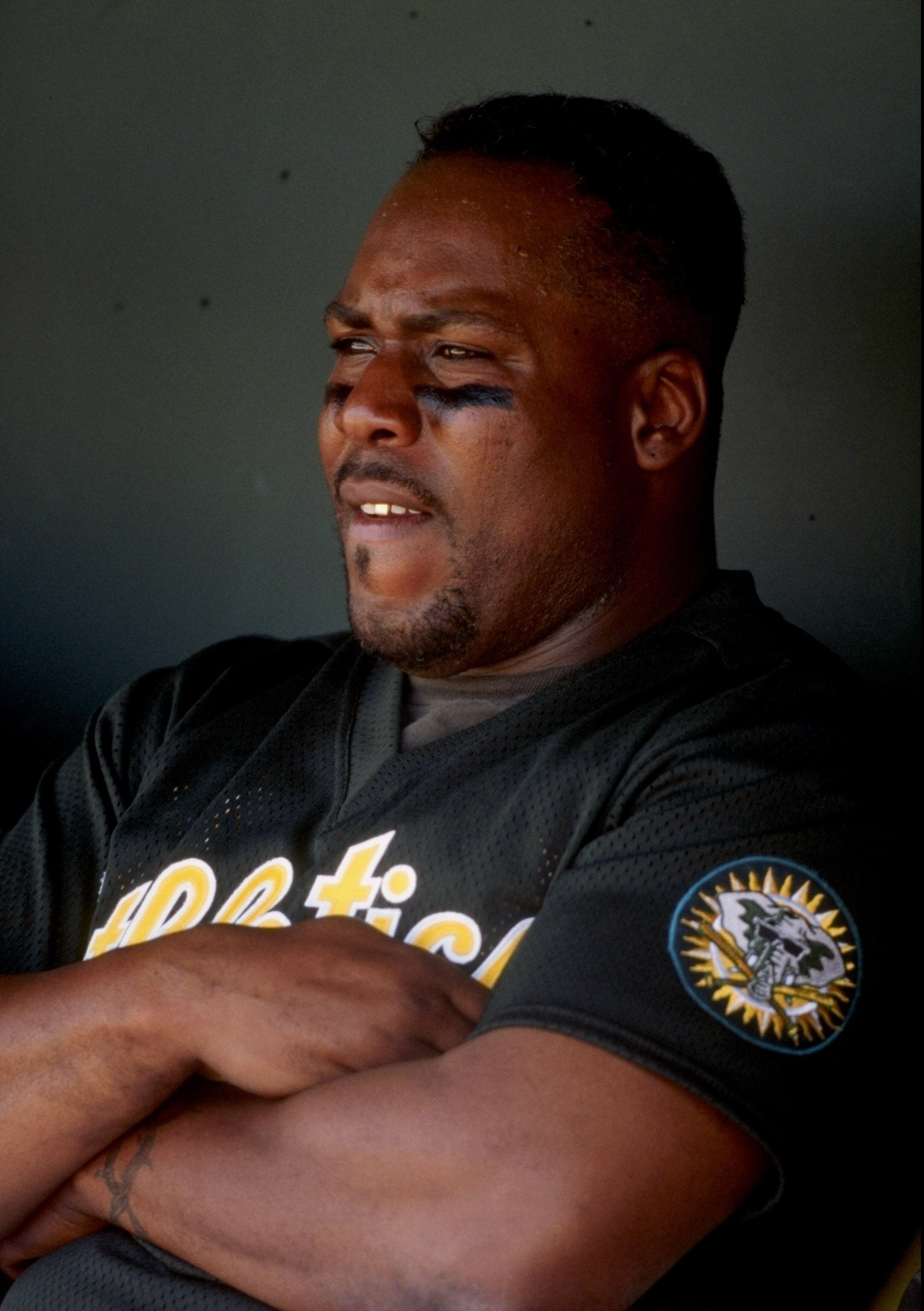 23 Mar 1998:  Kevin Mitchell #31 of the Oakland Athletics looks on during a spring training game against the Seattle Mariners at the Phoenix Stadium in Phoenix, Arizona. The Athletics defeated the Mariners 4-3.    Mandatory Credit: Jeff Carlick  /Allsport