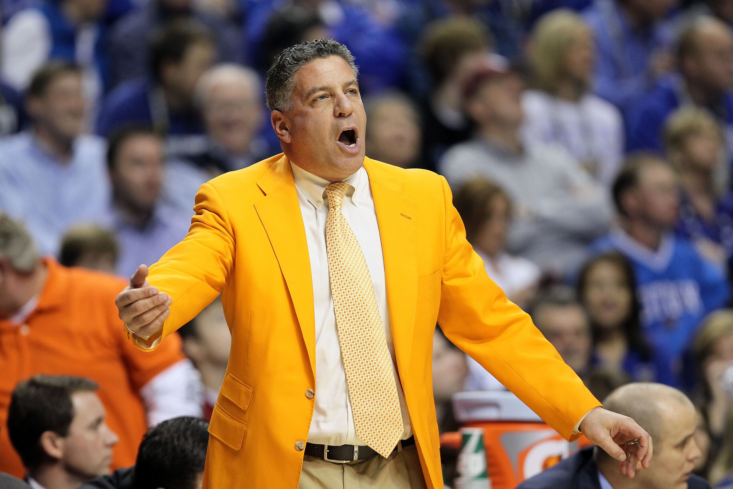 NASHVILLE, TN - MARCH 13: Head coach Bruce Pearl of the Tennessee Volunteers reacts as he coaches against the Kentucky Wildcats during the semirfinals of the SEC Men's Basketball Tournament at the Bridgestone Arena on March 13, 2010 in Nashville, Tenness NASHVILLE, TN - MARCH 13: Head coach Bruce Pearl of the Tennessee Volunteers reacts as he coaches against the Kentucky Wildcats during the semirfinals of the SEC Men's Basketball Tournament at the Bridgestone Arena on March 13, 2010 in Nashville, Tenness