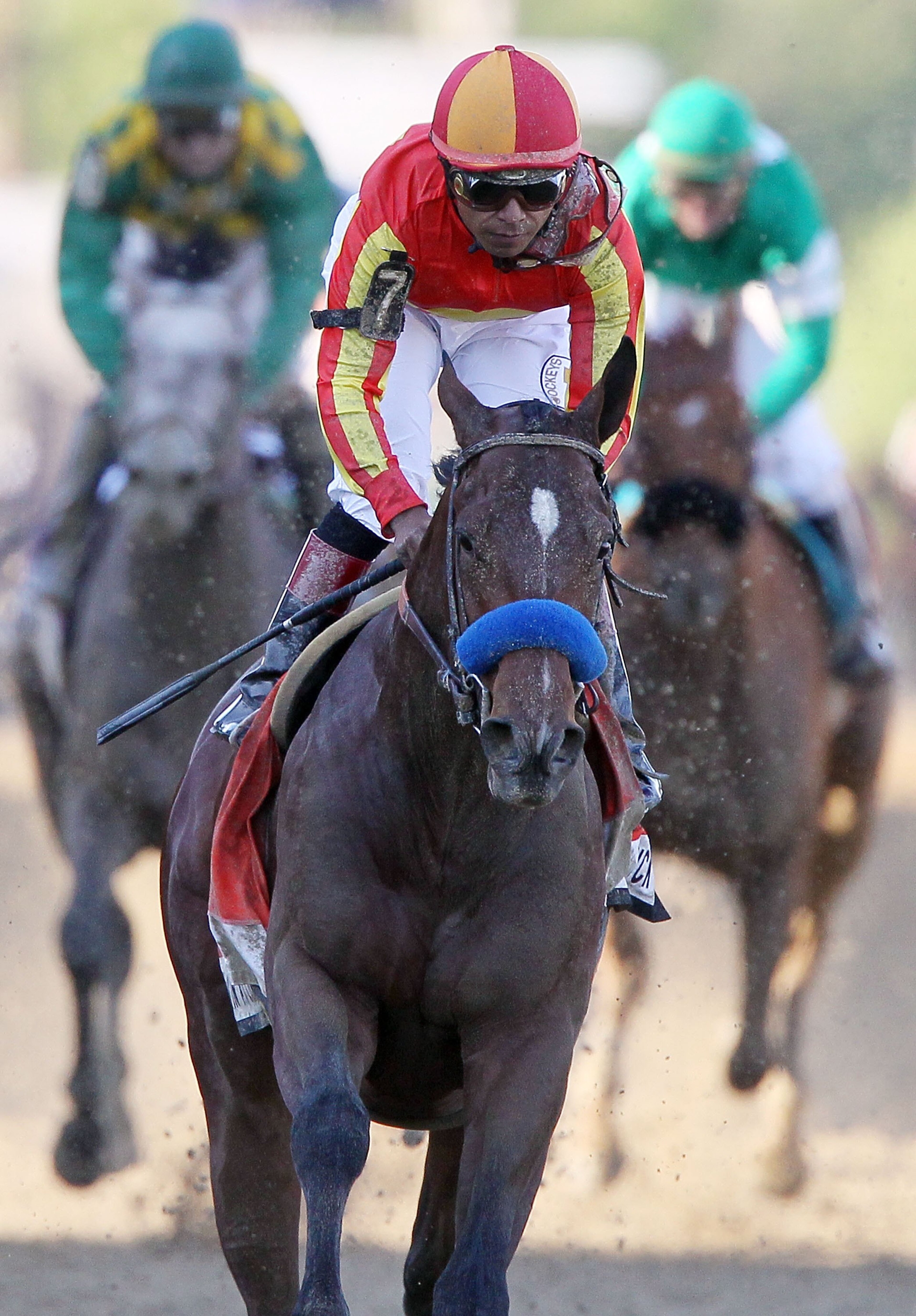 BALTIMORE - MAY 15: Lookin At Lucky, ridden by Martin Garcia after winning the 135th running of the Preakness Stakes at Pimlico Race Course on May 15, 2010 in Baltimore, Maryland. (Photo by Jim McIsaac/Getty Images) BALTIMORE - MAY 15: Lookin At Lucky, ridden by Martin Garcia after winning the 135th running of the Preakness Stakes at Pimlico Race Course on May 15, 2010 in Baltimore, Maryland. (Photo by Jim McIsaac/Getty Images)