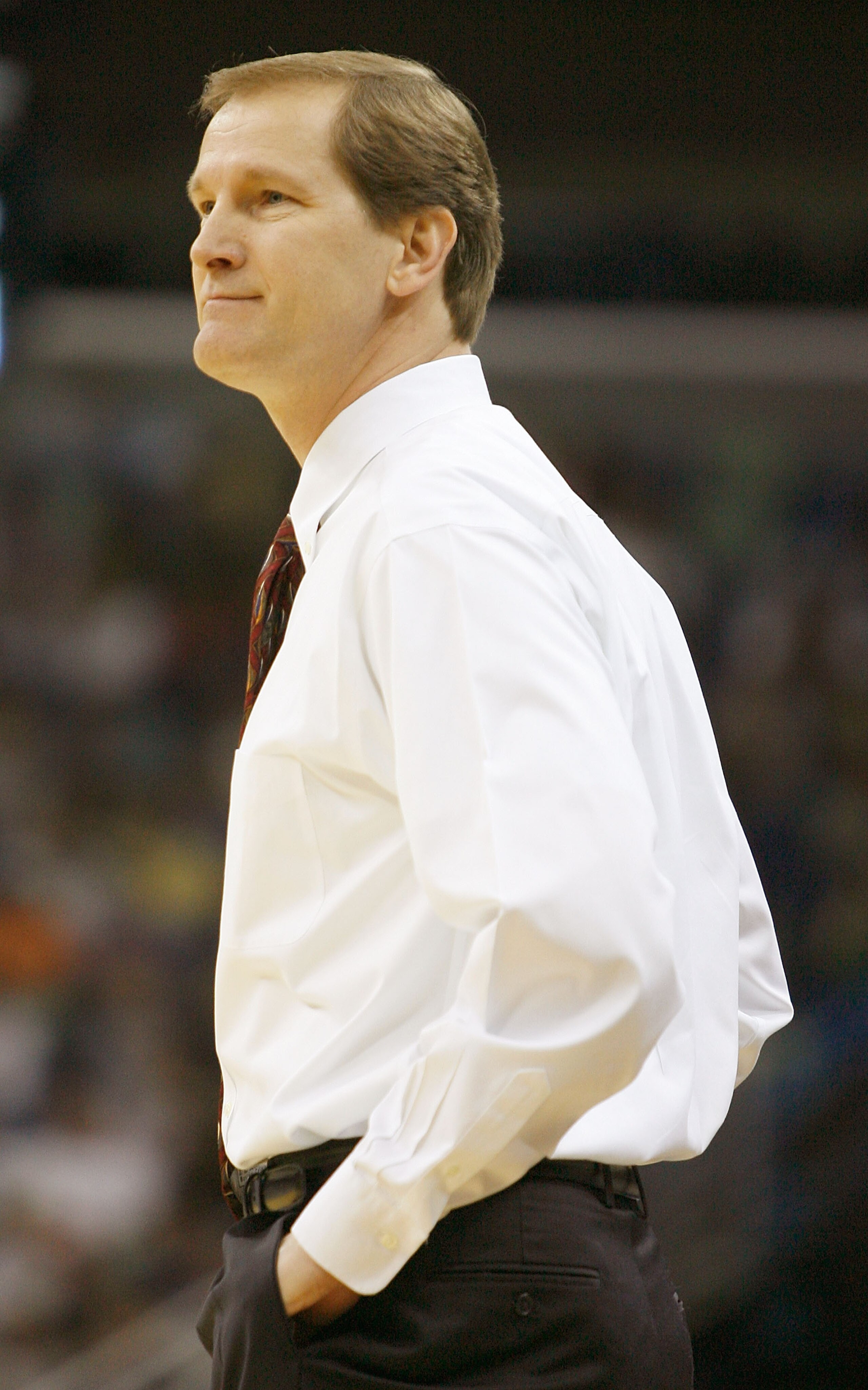 NEW ORLEANS - MARCH 16: Head coach Dana Altman of the Creighton Bluejays looks on from the sidelines during first half against the Nevada Wolf Pack in round one of the NCAA Men's Basketball Tournament at the New Orleans Arena on March 16, 2007 in New Orl NEW ORLEANS - MARCH 16: Head coach Dana Altman of the Creighton Bluejays looks on from the sidelines during first half against the Nevada Wolf Pack in round one of the NCAA Men's Basketball Tournament at the New Orleans Arena on March 16, 2007 in New Orl