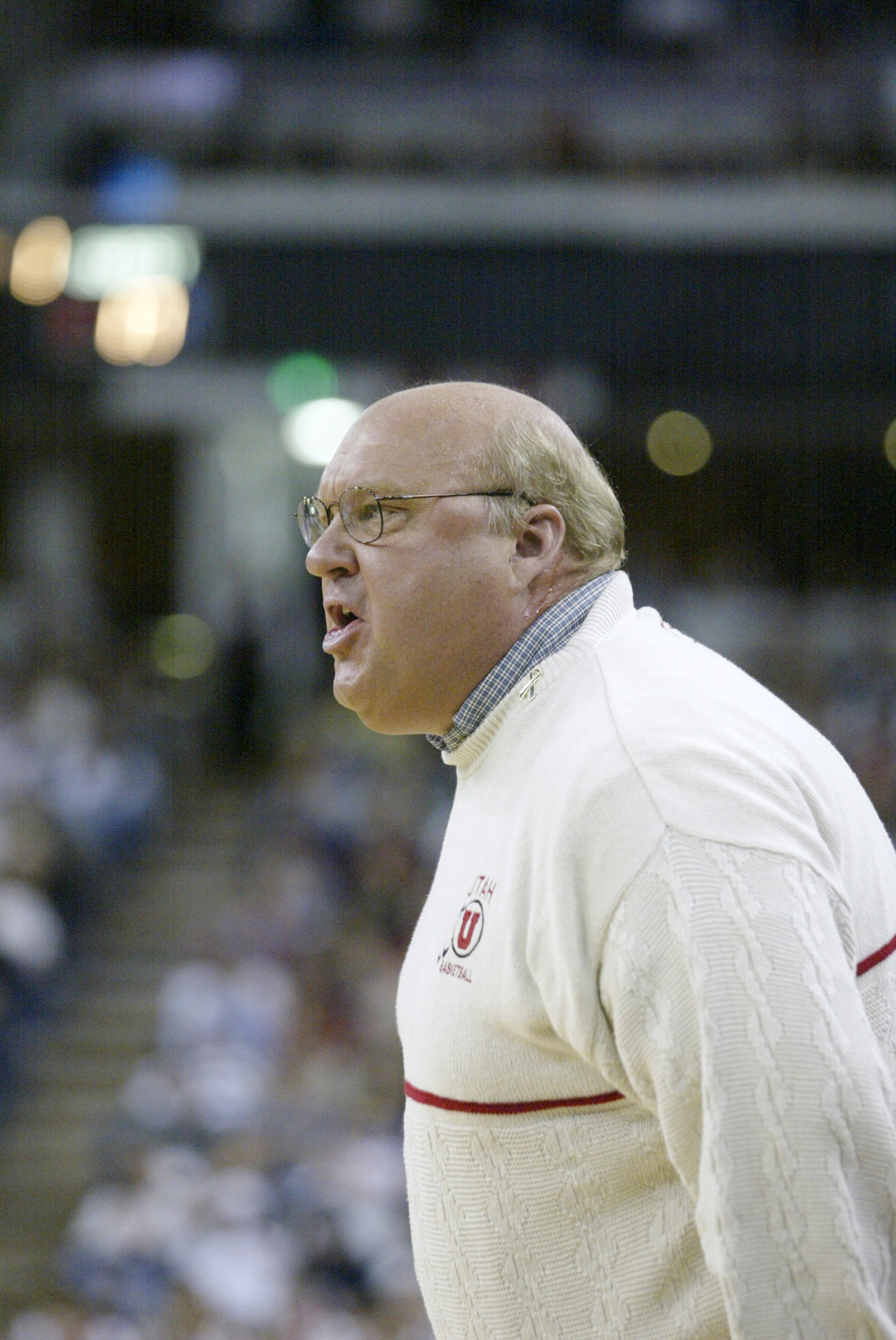 14 Mar 2002: Head coach Rick Majerus of Utah observes the game against Indiana during the first round of the NCAA Basketball Championship at Arco Arena in Sacramento, California. Indiana defeated Utah 75-56. DIGITAL IMAGE Mandatory Credit: Jed Jacobsohn/ 14 Mar 2002: Head coach Rick Majerus of Utah observes the game against Indiana during the first round of the NCAA Basketball Championship at Arco Arena in Sacramento, California. Indiana defeated Utah 75-56. DIGITAL IMAGE Mandatory Credit: Jed Jacobsohn/