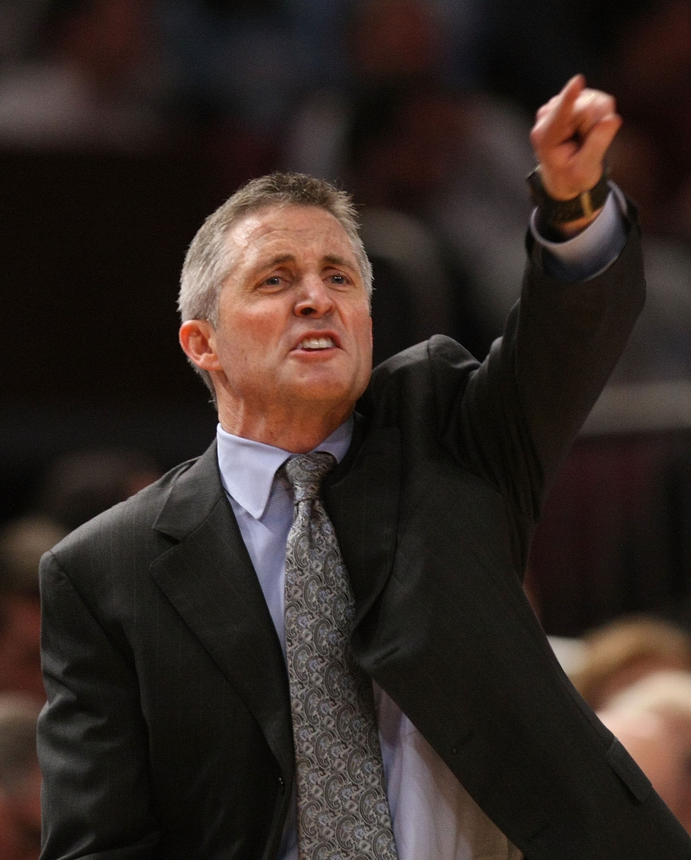 NEW YORK - APRIL 01:  Head coach of the Dayton Flyers, Brian Gregory watches on against the North Carolina Tar Heels during the 2010 NIT Championship Game at Madison Square Garden on April 1, 2010 in New York, New York.  (Photo by Nick Laham/Getty Images)