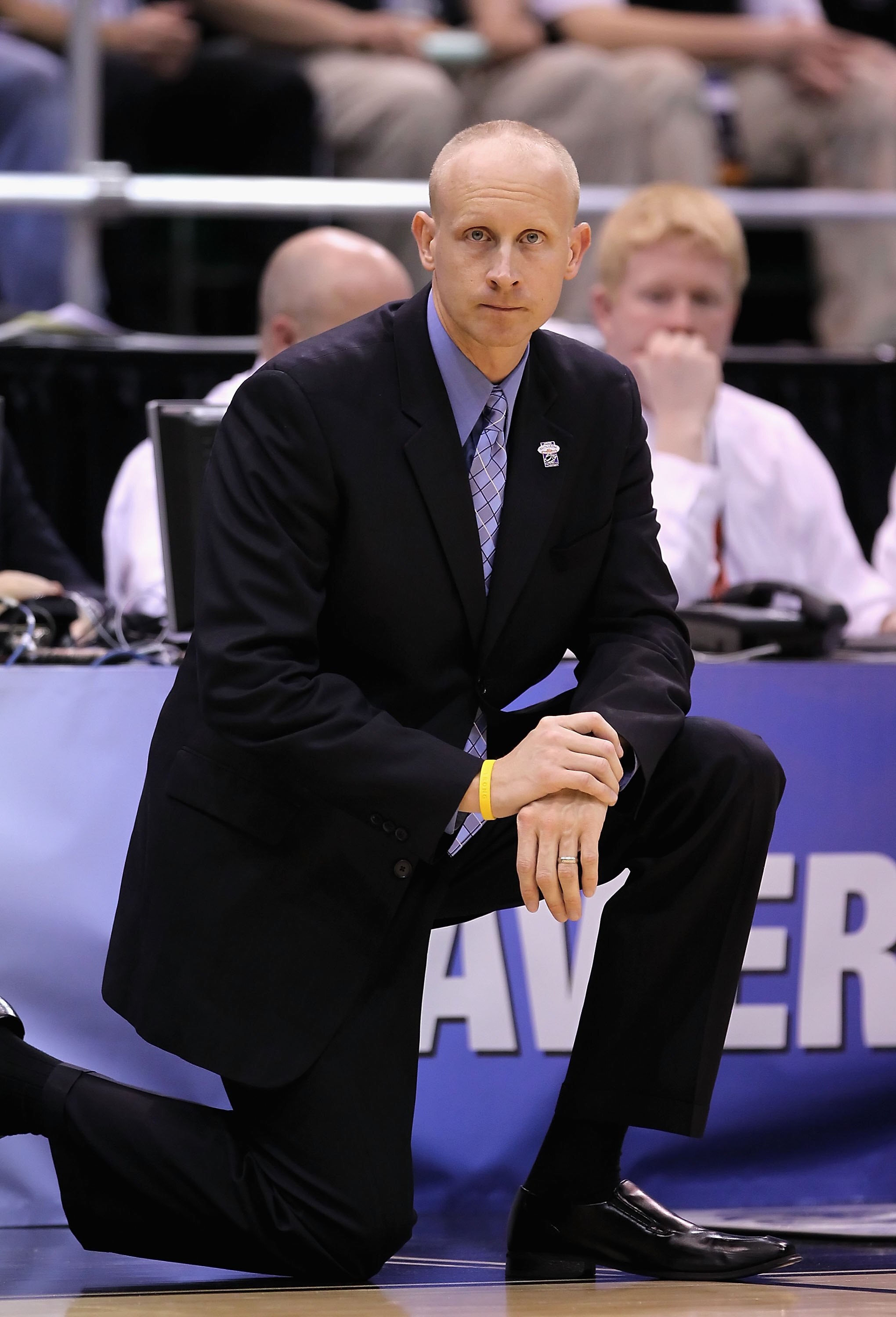 SALT LAKE CITY - MARCH 25:  Head coach Chris Mack of the Xavier Musketeers coaches during the west regional semifinal of the 2010 NCAA men's basketball against the Kansas State Wildcats tournament at the Energy Solutions Arena on March 25, 2010 in Salt La