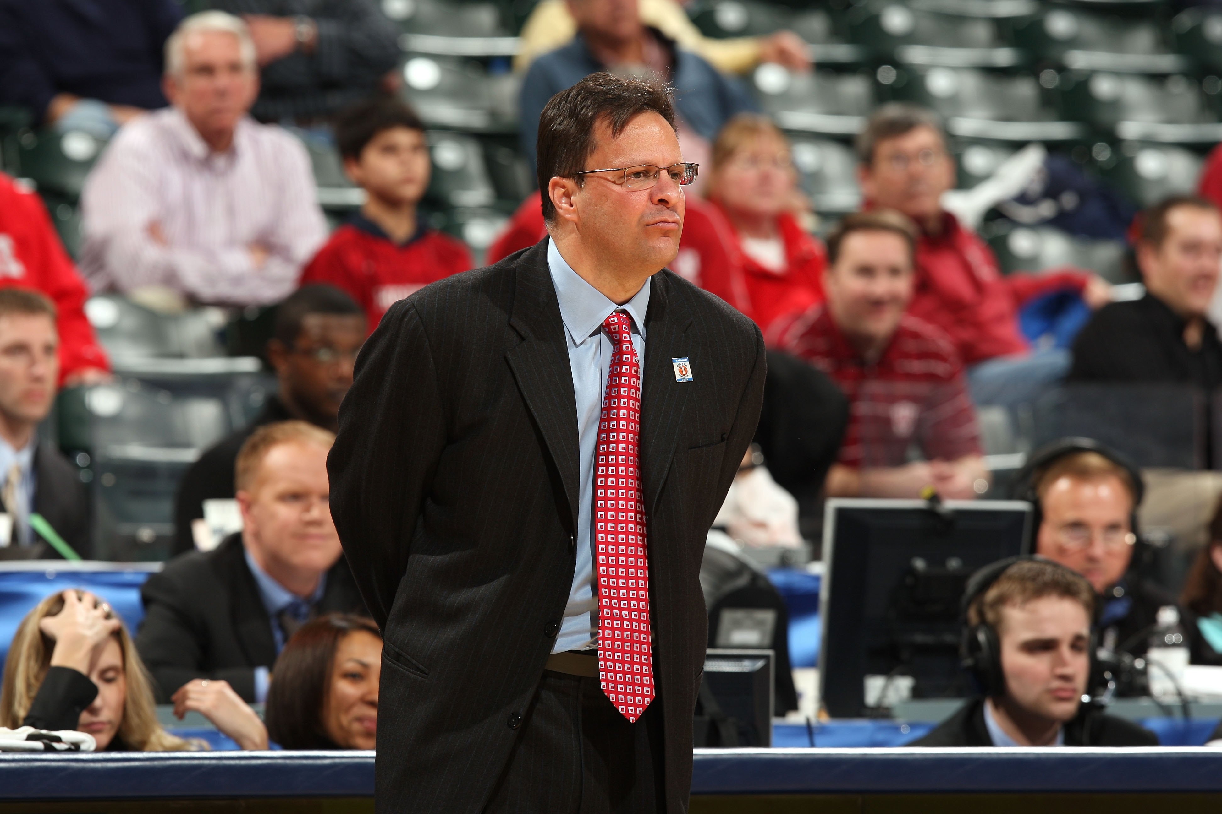 INDIANAPOLIS - MARCH 12:  Head coach Tom Crean of the Indiana Hoosiers looks on agaisnt the Penn State Nittany Lions during the first round of the Big Ten Men's Basketball Tournament at Conseco Fieldhouse on March 12, 2009 in Indianapolis, Indiana.  (Phot