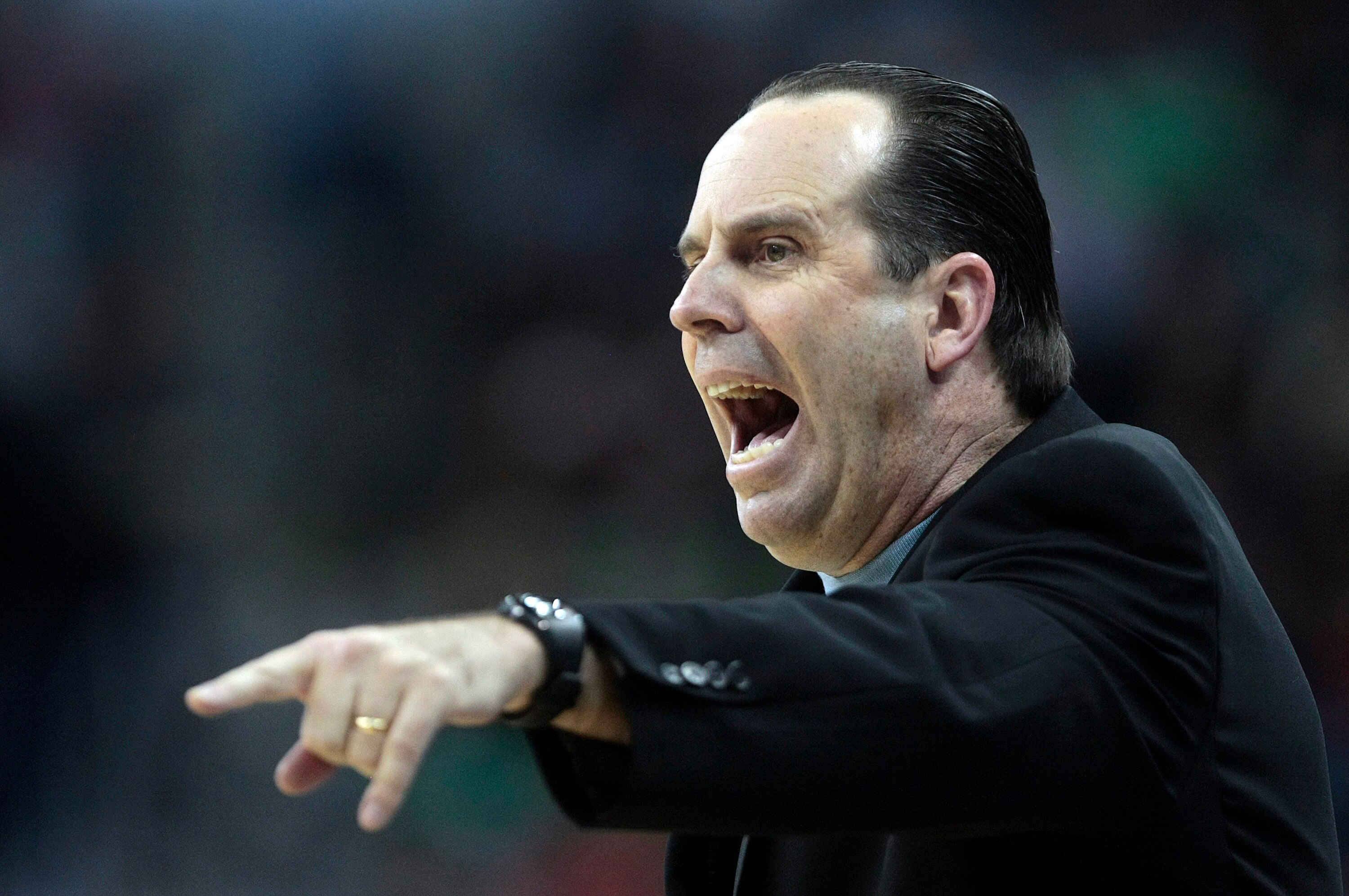 NEW ORLEANS - MARCH 18:  Coach Mike Brey of the Notre Dame Fighting Irish reacts at the end of a 51-50 loss to the Old Dominion Monarchs during the first round of the 2010 NCAA mens basketball tournament at the New Orleans Arena on March 18, 2010 in New O