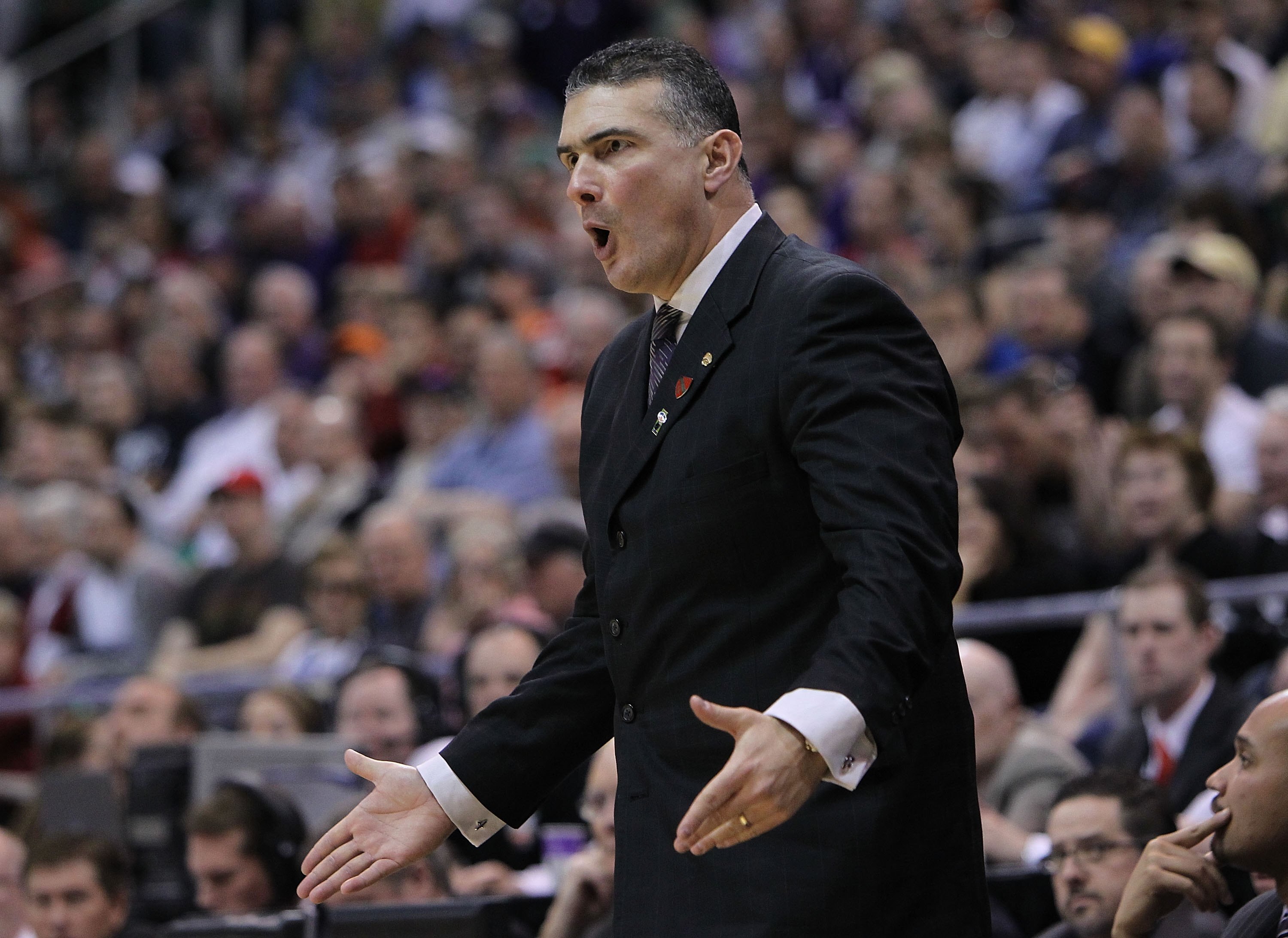 SALT LAKE CITY - MARCH 27:  Head coach Frank Martin of the Kansas State Wildcats looks on against the Butler Bulldogs during the west regional final of the 2010 NCAA men's basketball tournament at the Energy Solutions Arena on March 27, 2010 in Salt Lake