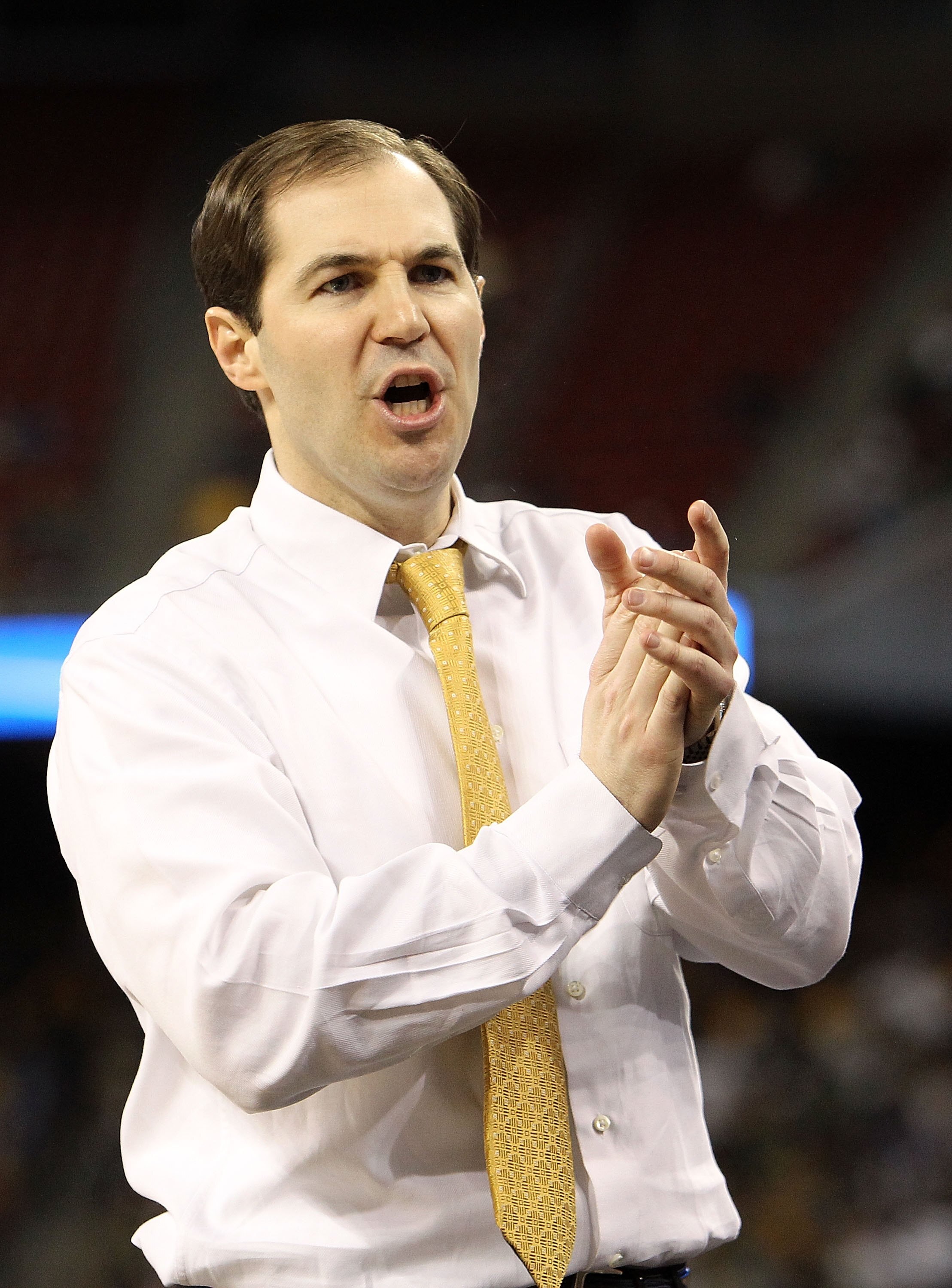 HOUSTON - MARCH 28:  Head coach Scott Drew of the Baylor Bears during the south regional final of the 2010 NCAA men's basketball tournament at Reliant Stadium on March 28, 2010 in Houston, Texas.  (Photo by Ronald Martinez/Getty Images)