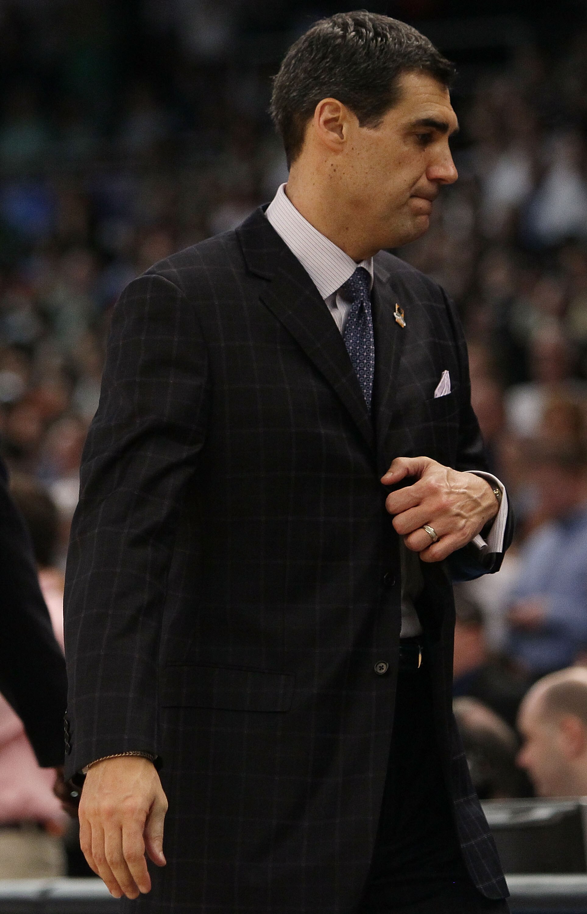 PROVIDENCE, RI - MARCH 20:  Head coach Jay Wright of the Villanova Wildcats walks off the court after the loss to the Saint Mary's Gaels  during the second round of the 2010 NCAA men's basketball tournament on March 20, 2010 at the Dunkin Donuts Center in