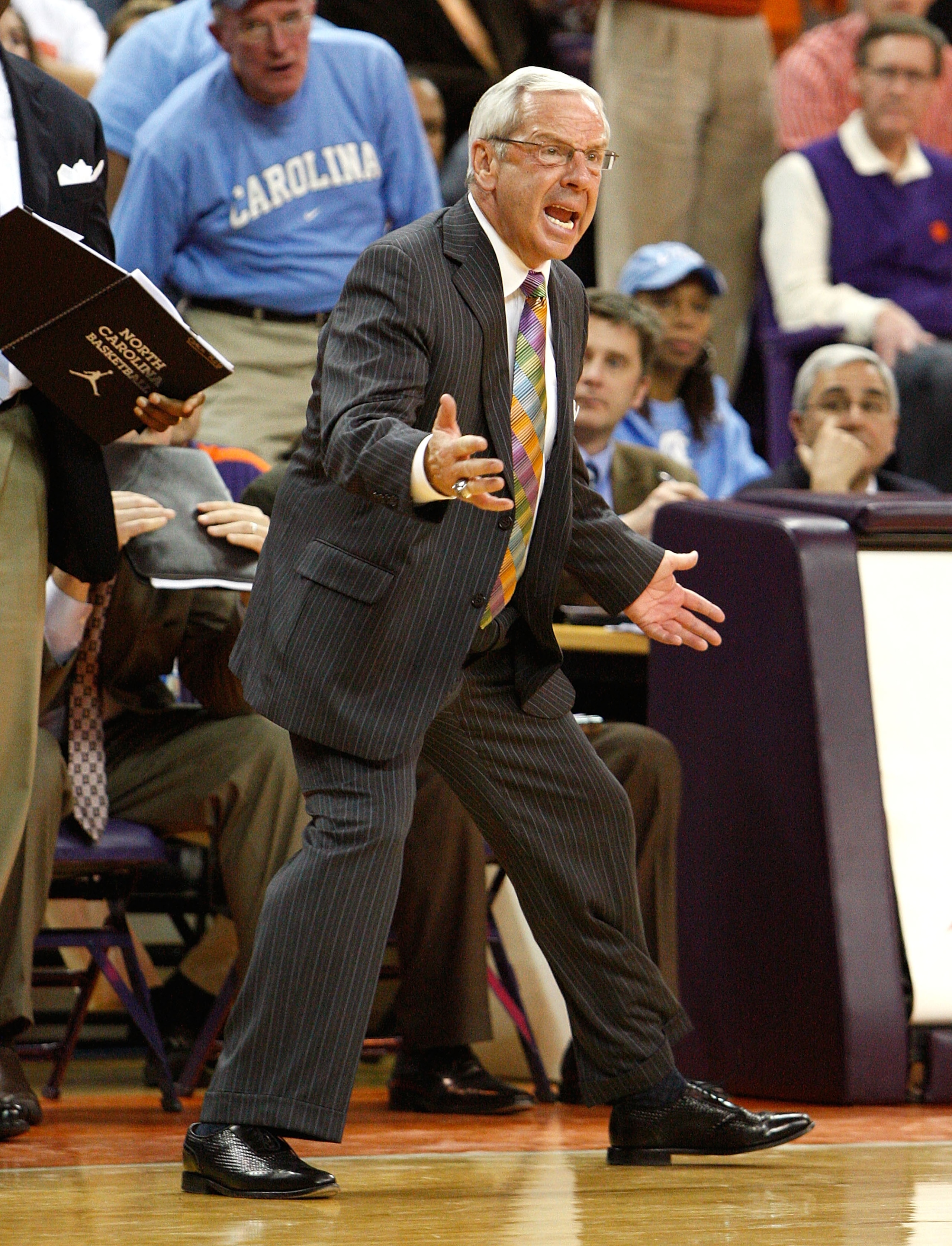 CLEMSON, SC - JANUARY 13: Head coach Roy Williams of the North Carolina Tar Heels yells to an official during the game against the Clemson Tigers at Littlejohn Coliseum on January 13, 2010 in Clemson, South Carolina. (Photo by Kevin C. Cox/Getty Images) CLEMSON, SC - JANUARY 13: Head coach Roy Williams of the North Carolina Tar Heels yells to an official during the game against the Clemson Tigers at Littlejohn Coliseum on January 13, 2010 in Clemson, South Carolina. (Photo by Kevin C. Cox/Getty Images)