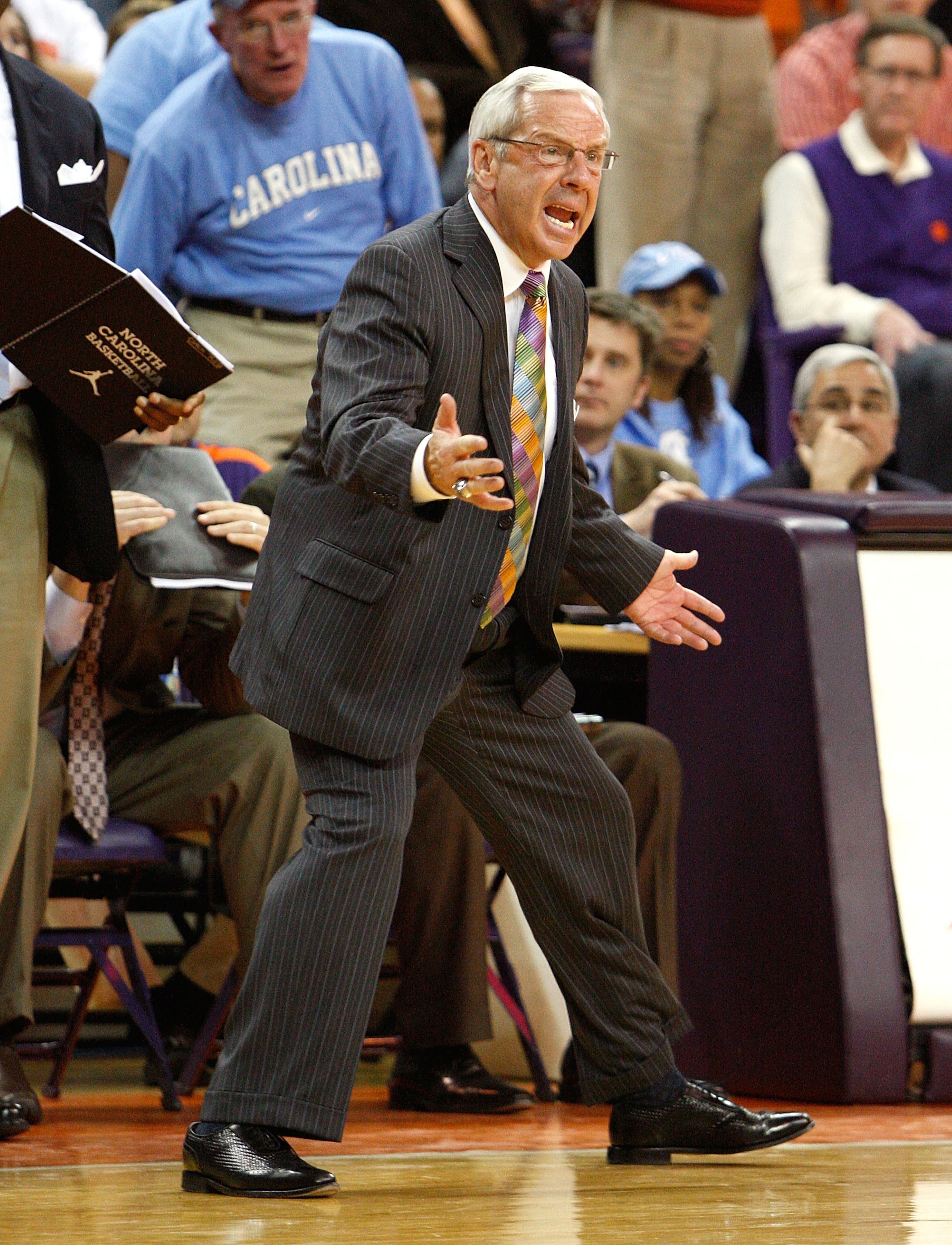 CLEMSON, SC - JANUARY 13: Head coach Roy Williams of the North Carolina Tar Heels yells to an official during the game against the Clemson Tigers at Littlejohn Coliseum on January 13, 2010 in Clemson, South Carolina. (Photo by Kevin C. Cox/Getty Images) CLEMSON, SC - JANUARY 13: Head coach Roy Williams of the North Carolina Tar Heels yells to an official during the game against the Clemson Tigers at Littlejohn Coliseum on January 13, 2010 in Clemson, South Carolina. (Photo by Kevin C. Cox/Getty Images)