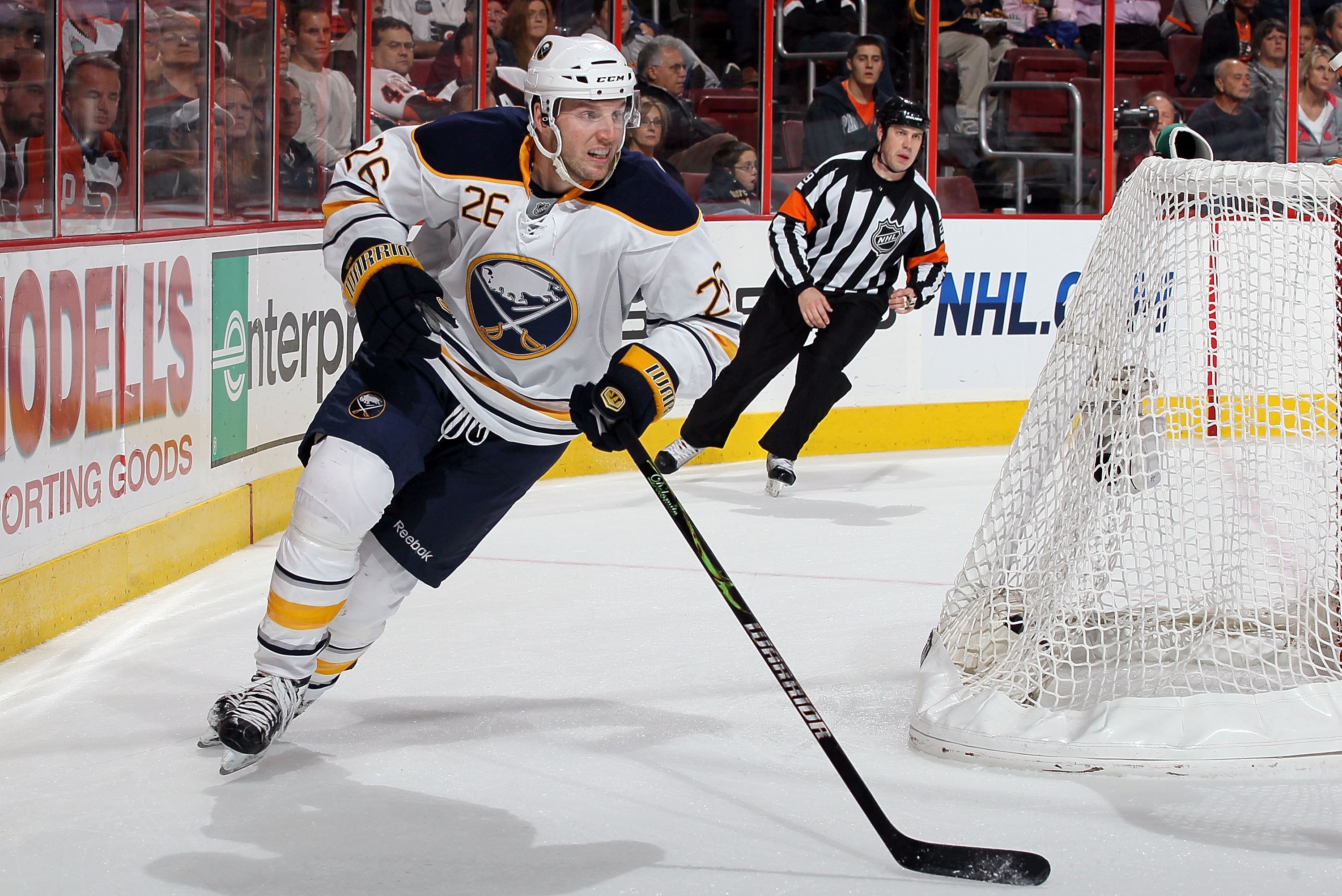 PHILADELPHIA - OCTOBER 26:  Thomas Vanek #26 of the Buffalo Sabres skates against the Philadelphia Flyers on October 26, 2010 at Wells Fargo Center in Philadelphia, Pennsylvania. The Flyers defeated the Sabres 6-3.  (Photo by Jim McIsaac/Getty Images)