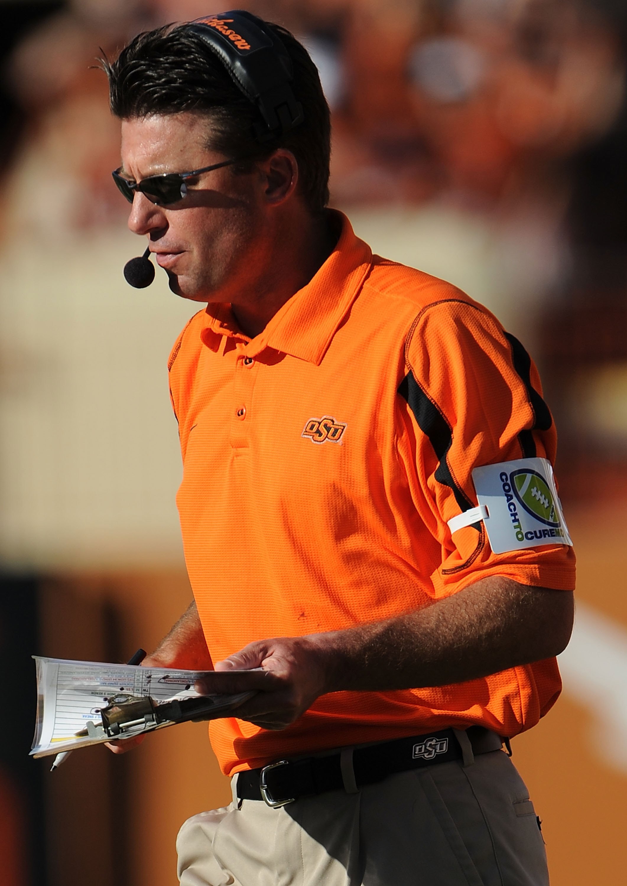 AUSTIN, TX - OCTOBER 25: Head coach Mike Gundy of the Oklahoma State Cowboys during play against the Texas Longhorns at Texas Memorial Stadium on October 25, 2008 in Austin, Texas. (Photo by Ronald Martinez/Getty Images) AUSTIN, TX - OCTOBER 25: Head coach Mike Gundy of the Oklahoma State Cowboys during play against the Texas Longhorns at Texas Memorial Stadium on October 25, 2008 in Austin, Texas. (Photo by Ronald Martinez/Getty Images)