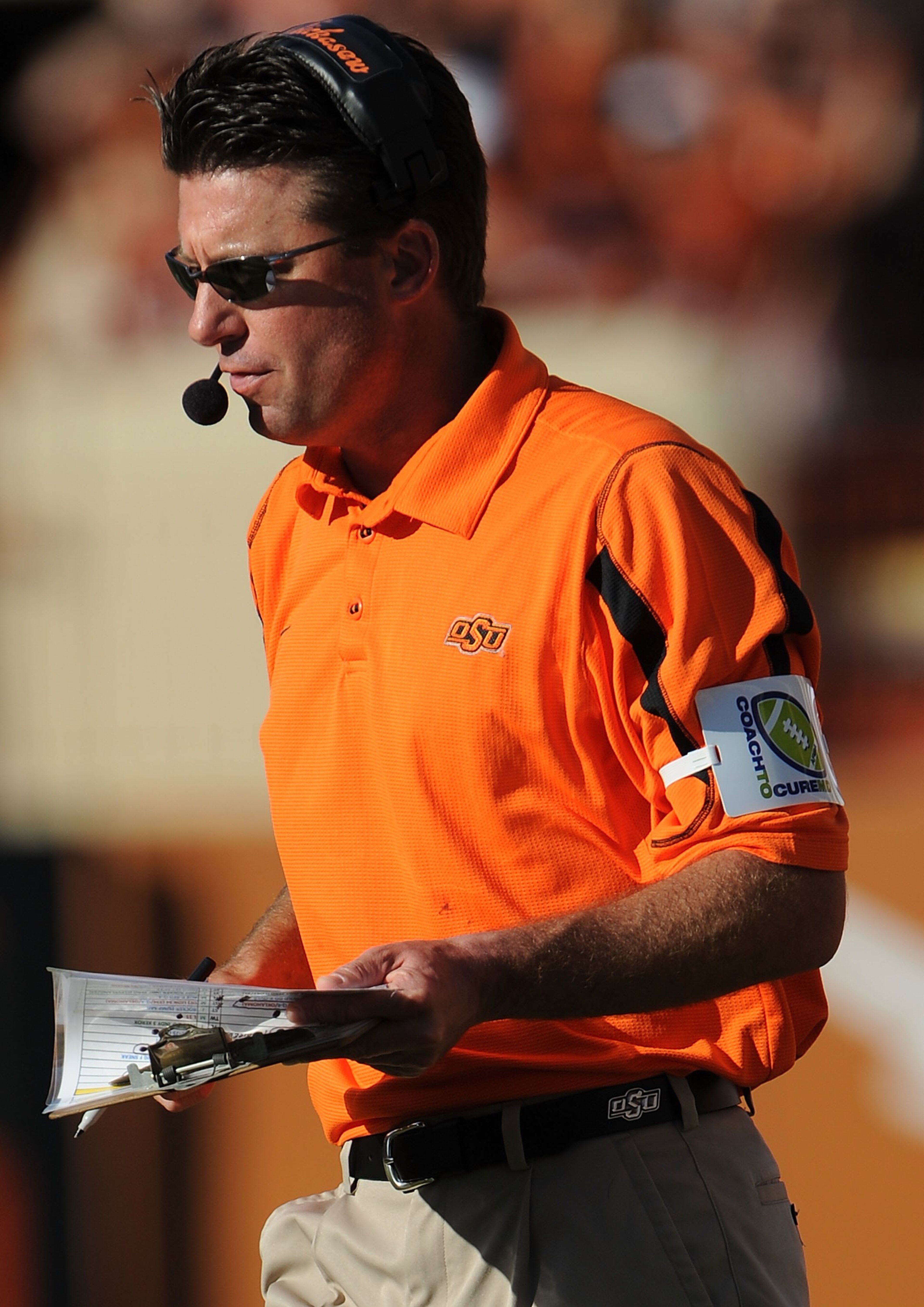 AUSTIN, TX - OCTOBER 25:  Head coach Mike Gundy of the Oklahoma State Cowboys during play against the Texas Longhorns at Texas Memorial Stadium on October 25, 2008 in Austin, Texas.  (Photo by Ronald Martinez/Getty Images)