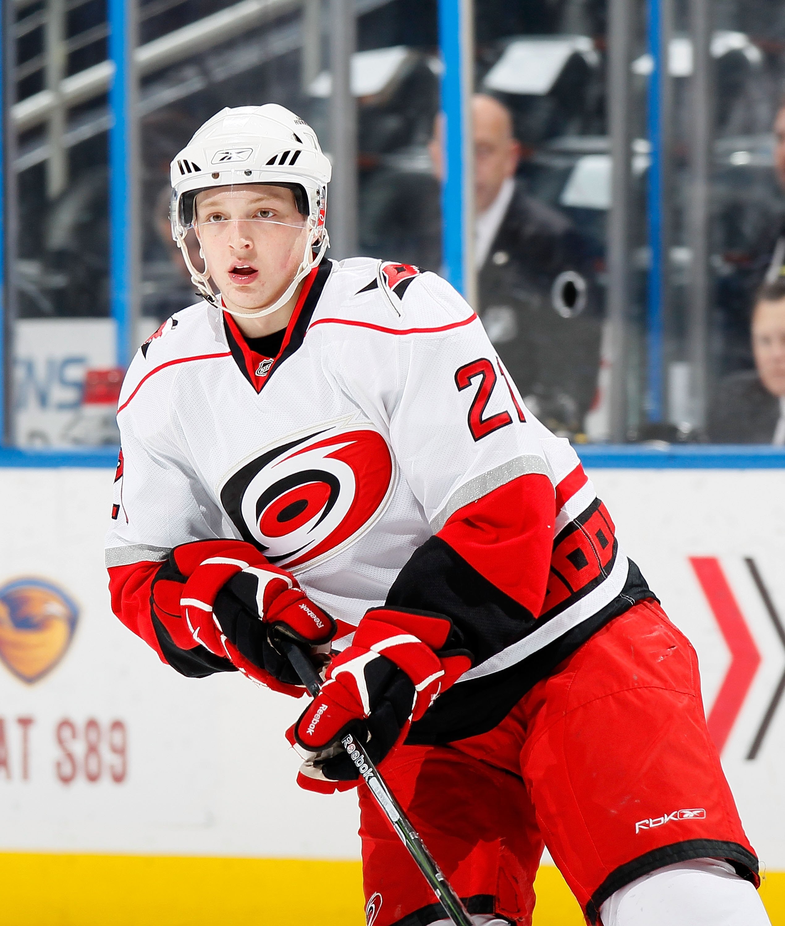 ATLANTA - MARCH 29:  Drayson Bowman #21 of the Carolina Hurricanes against the Atlanta Thrashers at Philips Arena on March 29, 2010 in Atlanta, Georgia.  (Photo by Kevin C. Cox/Getty Images)