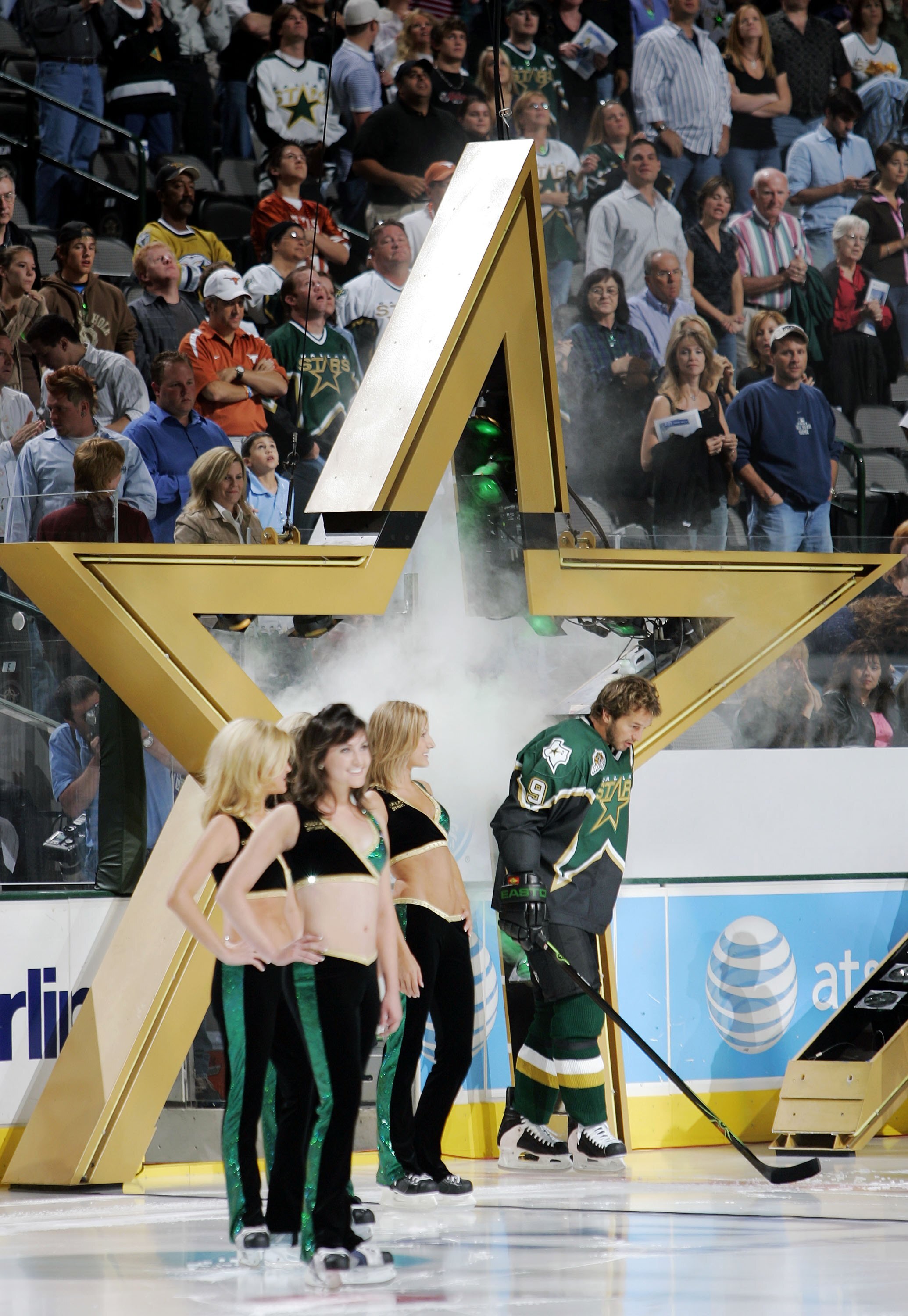 DALLAS - OCTOBER 07:  Mike Madano #9 of the Dallas Stars skates out onto the ice on opening night against the New Jersey Devils on October 7, 2006 at American Airlines Arena in Dallas, Texas.  The Stars won 3-1.  (Photo by Brian Bahr/Getty Images)