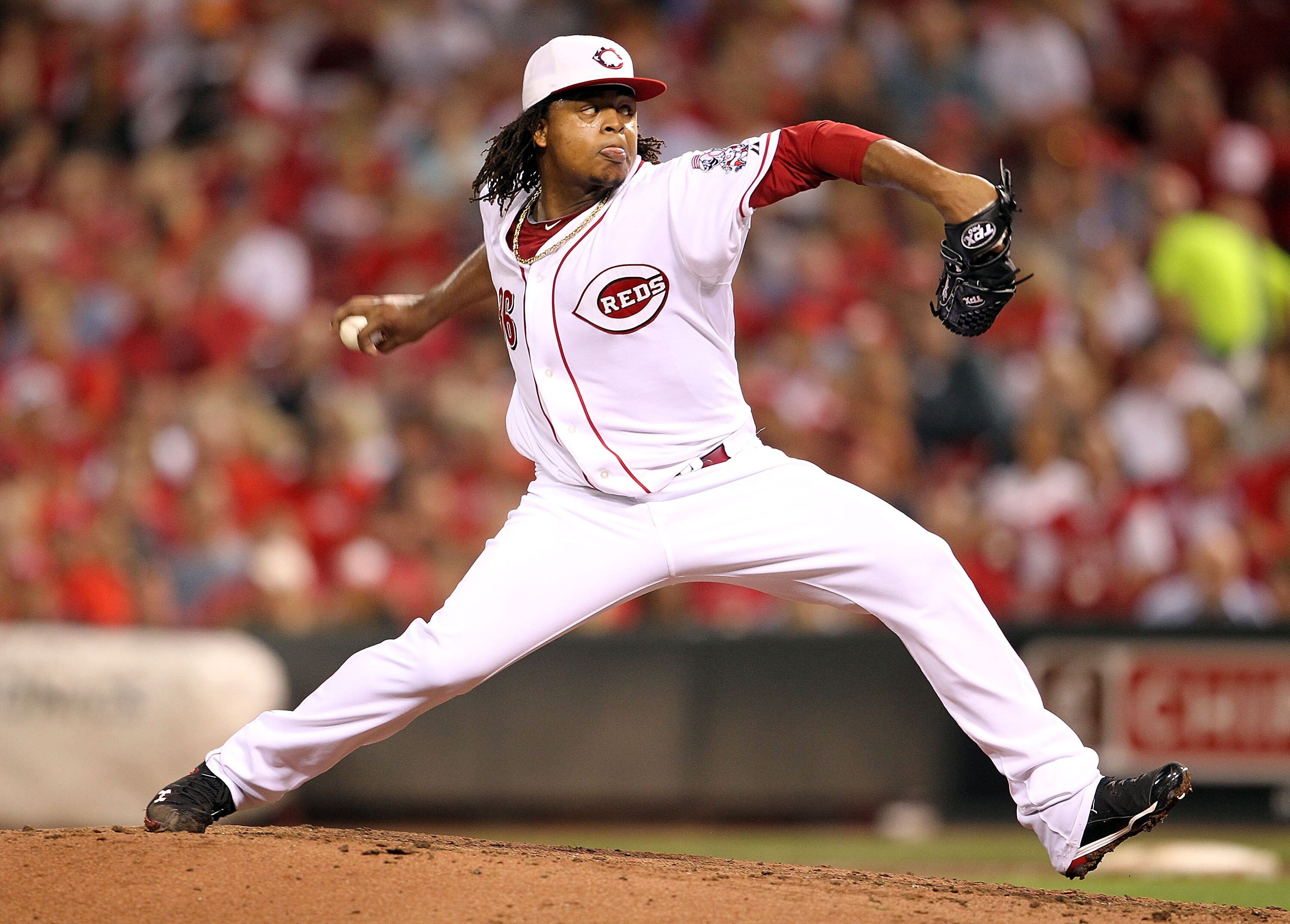 CINCINNATI - SEPTEMBER 11:  Edison Volquez #36 of the Cincinnati Reds throws a pitch during the game against the Pittsburg Pirates at Great American Ball Park on September 11, 2010 in Cincinnati, Ohio.  (Photo by Andy Lyons/Getty Images)