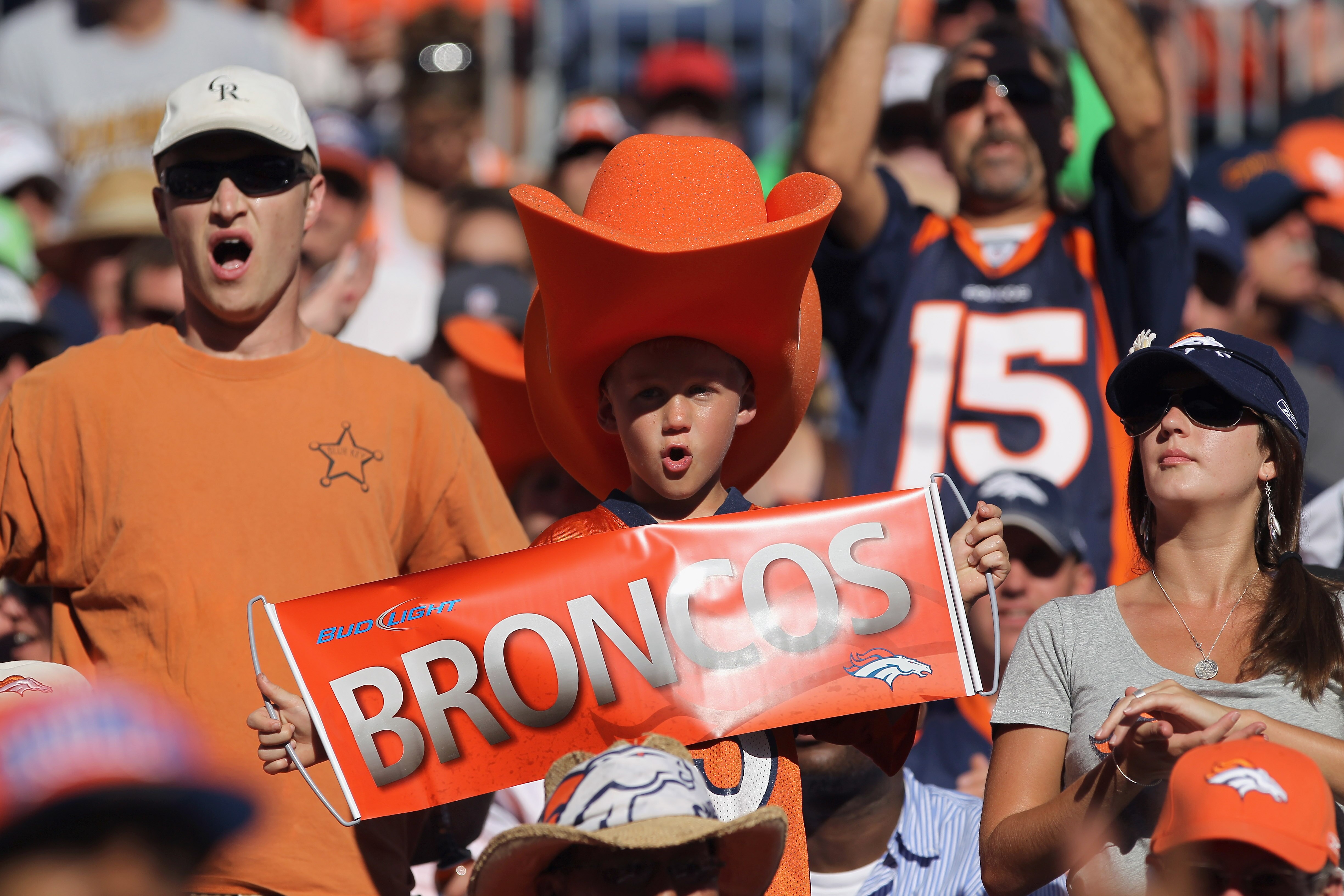 DENVER - SEPTEMBER 19:  A young fan of the Denver Broncos supports the team against the Seattle Seahawks at INVESCO Field at Mile High on September 19, 2010 in Denver, Colorado. The Broncos defeated the Seahawks 31-14.  (Photo by Doug Pensinger/Getty Imag