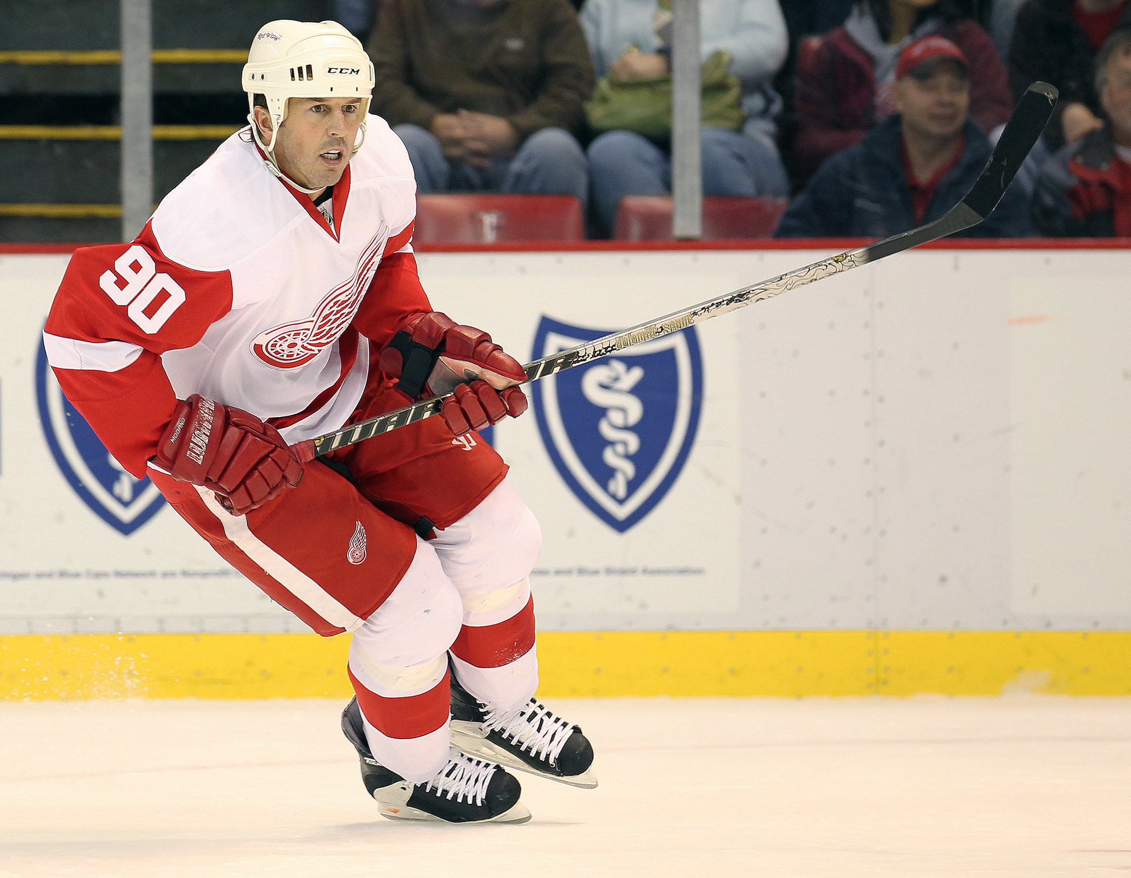 DETROIT - OCTOBER 30:  Mike Modano #90 of the Detroit Red Wings skates in a game against the Nashville Predators on October 30,2010 at the Joe Louis Arena in Detroit , Michigan. The Wings defeated the Predators 5-2. (Photo by Claus Andersen/Getty Images)