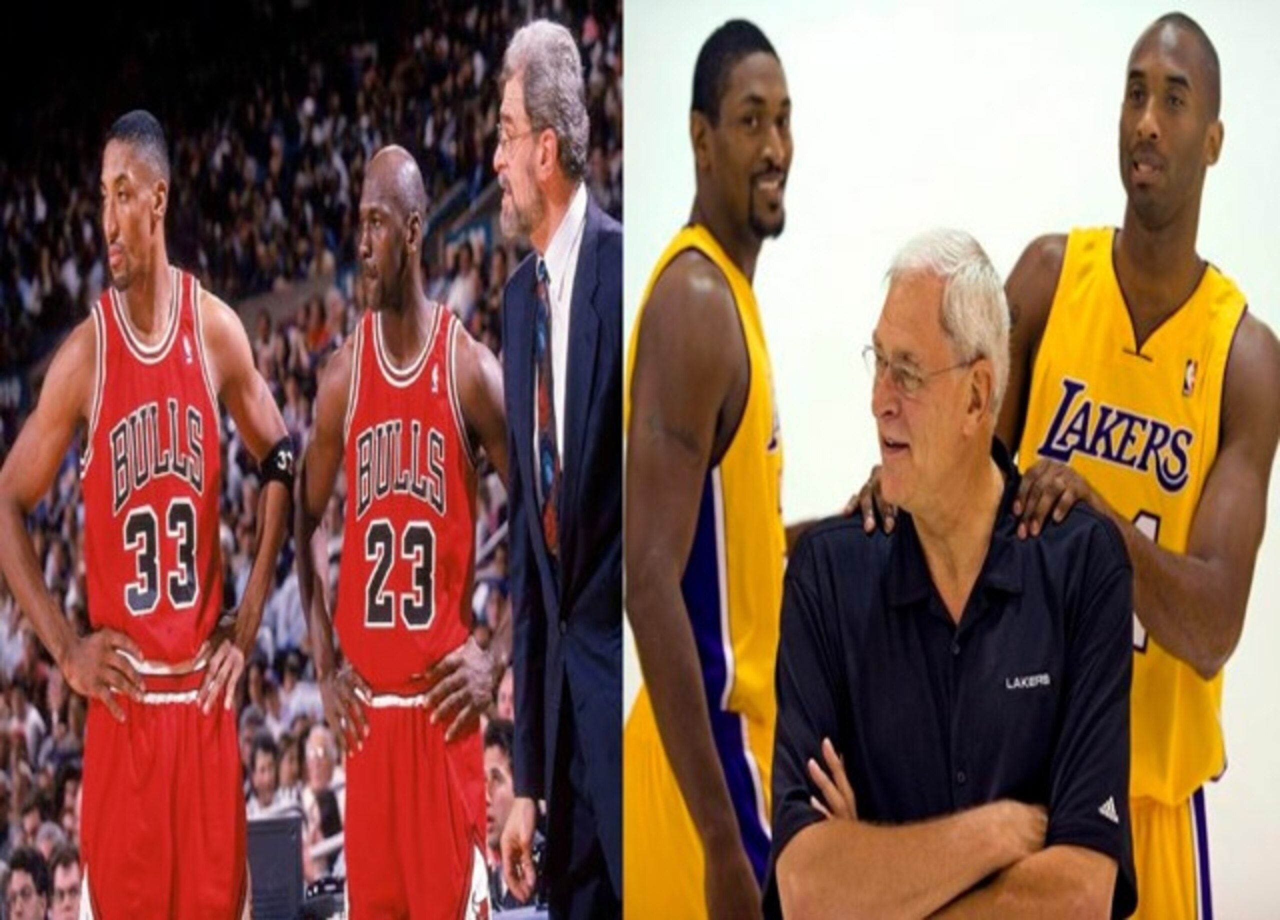 The original Dobermans, MJ & Pippen (left) and Phil's new Laker defenders