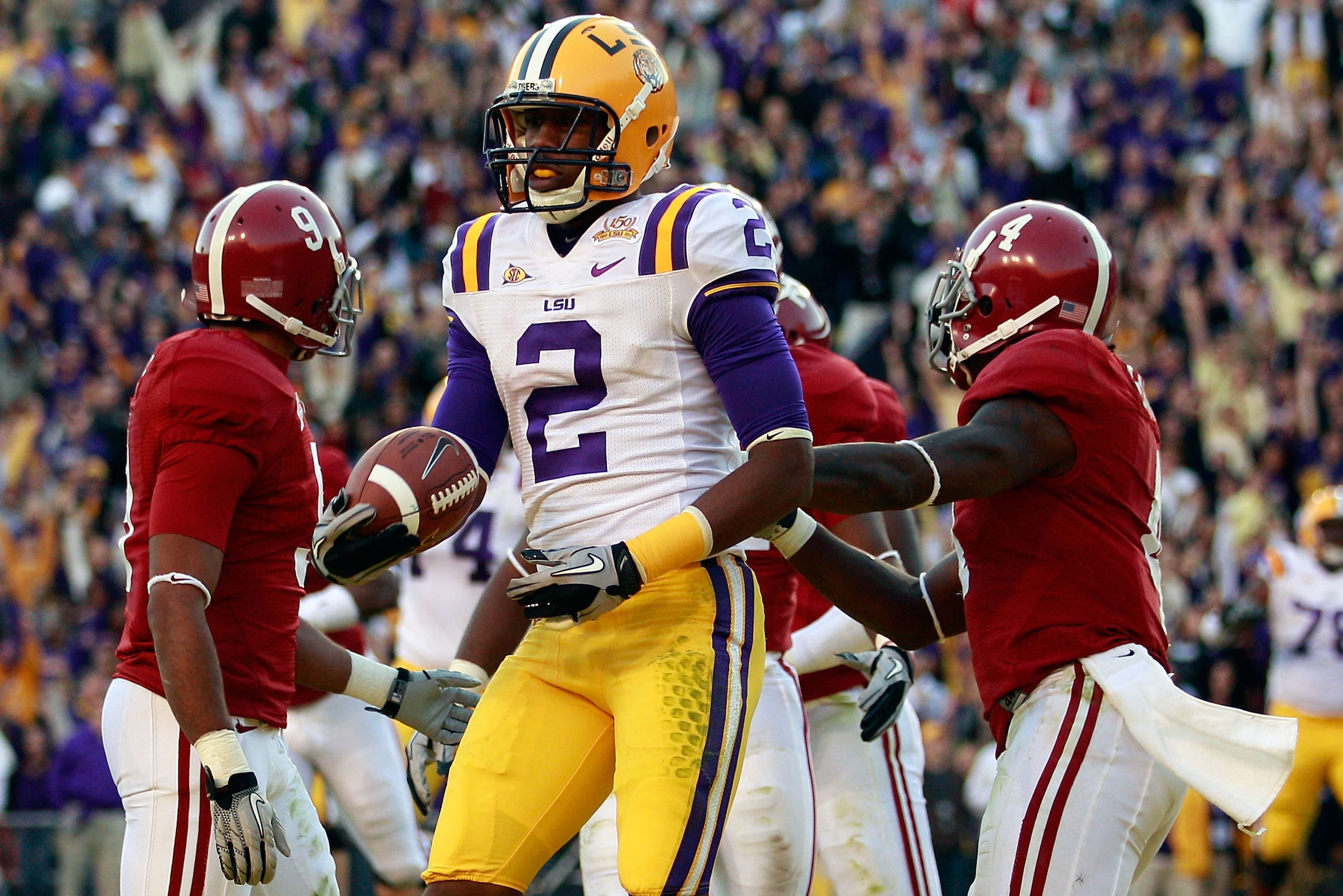 BATON ROUGE, LA - NOVEMBER 06: Rueben Randle #2 of the Louisiana State University Tigers celebrates after scoring on a two point conversion against the Alabama Crimson Tide at Tiger Stadium on November 6, 2010 in Baton Rouge, Louisiana. The Tigers defeat BATON ROUGE, LA - NOVEMBER 06: Rueben Randle #2 of the Louisiana State University Tigers celebrates after scoring on a two point conversion against the Alabama Crimson Tide at Tiger Stadium on November 6, 2010 in Baton Rouge, Louisiana. The Tigers defeat
