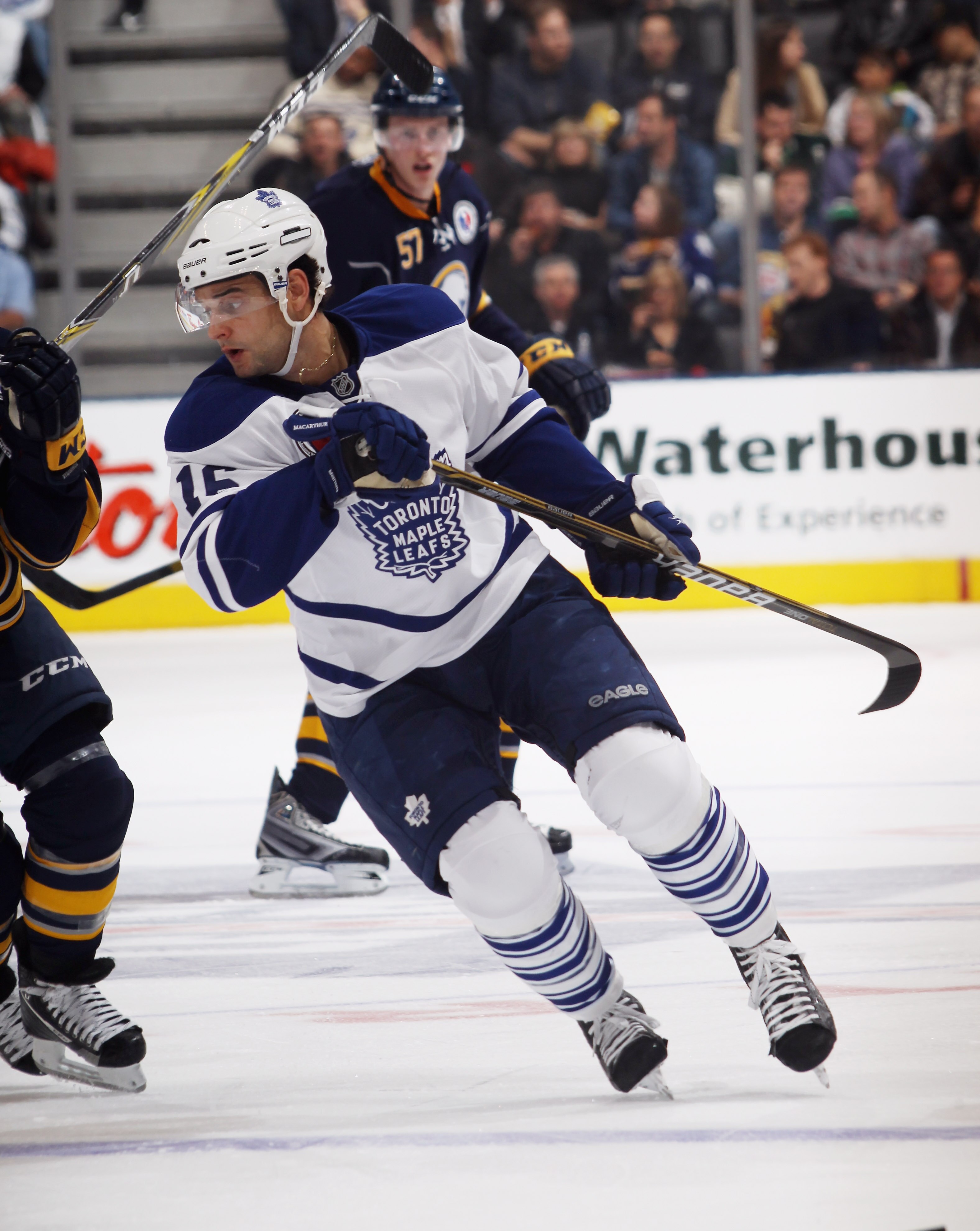 TORONTO, ON - NOVEMBER 06:  Clarke MacArthur #16 of the Toronto Maple Leafs skates against the Buffalo Sabres at the Air Canada Centre on November 6, 2010 in Toronto, Canada. The Sabres defeated the Maple Leafs 3-2.  (Photo by Bruce Bennett/Getty Images)
